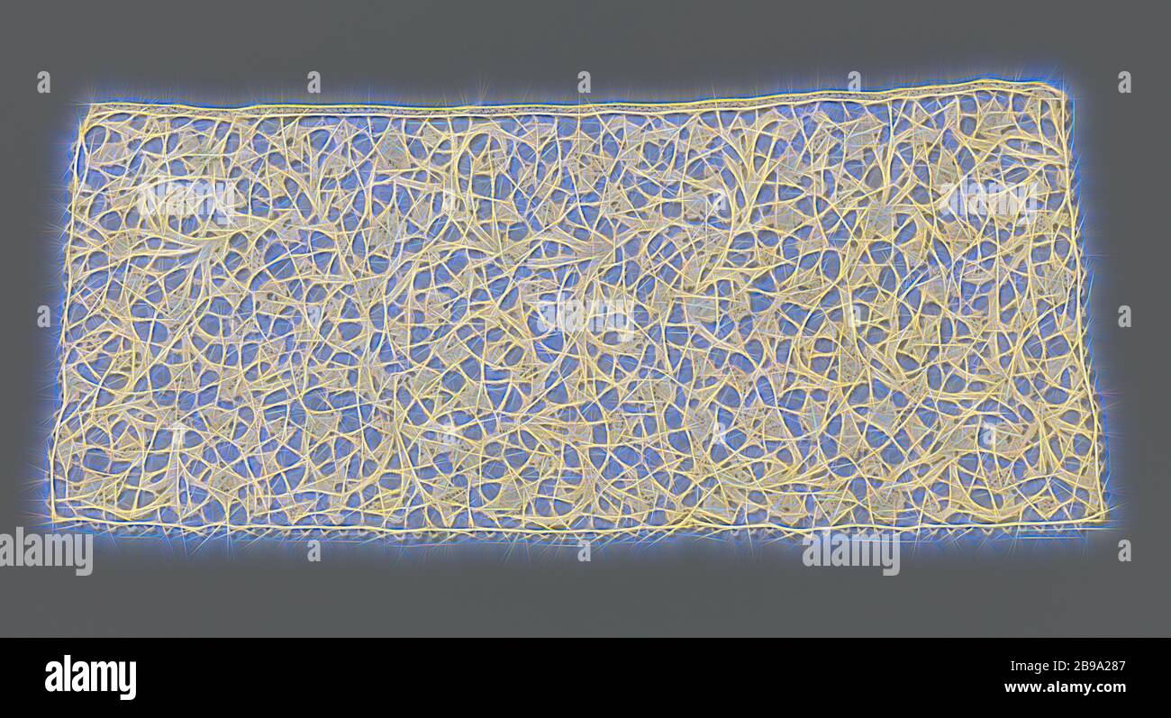 Dispositif de glisser de l'aiguille avec dentelle motif symétrique de nombreuses vrilles avec de petites feuilles et fleurs, de glisser de l'aiguille de couleur naturelle : dentelle dentelle de Venise plat. Motif symétrique apparemment embrouillé mais avec un axe vertical au milieu de laquelle de nombreuses vignes de curling et laisse passer. Les motifs sont réalisés avec guirlande de suture, avec les découpes de motifs simples de différentes fleurs et feuilles. Les motifs sont reliés entre eux par une masse de fer barbelé. Haut de la séquence est terminée avec une sangle. caillée Le bas et deux petits côtés sont finis avec un arc edge., anonyme, Venise, c. 1675 - c. Banque D'Images