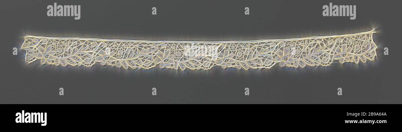 Bande de dentelle de bobine avec des boissons de volute et des rosettes, bande de dentelle de bobine naturelle: dentelle de duchesse. Sur un terrain tressé, on trouve un modèle de marche de boissons de volute ramifiées avec des feuilles et des rosettes incisées, qui forment les pétoncles., anonyme, pays-Bas, c. 1875 - c. 1899, lin (matériau), dentelle bobinée, l 45.5 cm × l 4 cm, repensé par Gibon, design chaleureux et gai lumineux de la luminosité et de rayons lumineux radiance. L'art classique réinventé avec une touche moderne. Photographie inspirée par le futurisme, embrassant l'énergie dynamique de la technologie moderne, le mouvement, la vitesse et révolutionnez la culture. Banque D'Images