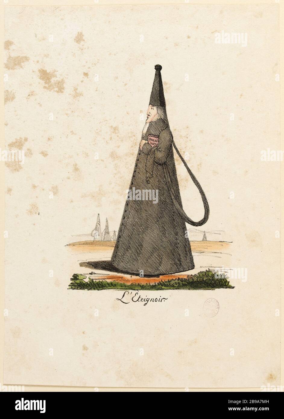 l'extincteur. Achille Devéria (1800-1857). l'éteignoir. Lithographie aquarellée. Paris, musée Carnavalet. Banque D'Images