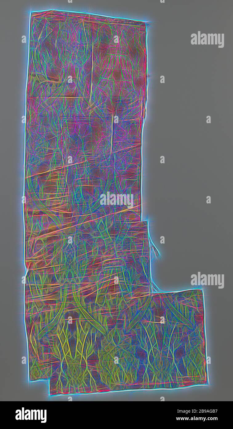 Damass de soie, probablement partie d'un vêtement liturgique, six morceaux de damass de soie cousus ensemble, même modèle que les parties de deux manipulations associées. Le motif est stylisé floral et feuille en jaune sur le rouge., anonyme, Italie (éventuellement), 1500 - 1600, soie, damassé, l 108 cm × l 51.5 cm, repensé par Gibon, design de chaleureux gai lumineux et lumineux rayonnant. L'art classique réinventé avec une touche moderne. Photographie inspirée par le futurisme, embrassant l'énergie dynamique de la technologie moderne, le mouvement, la vitesse et révolutionnez la culture. Banque D'Images
