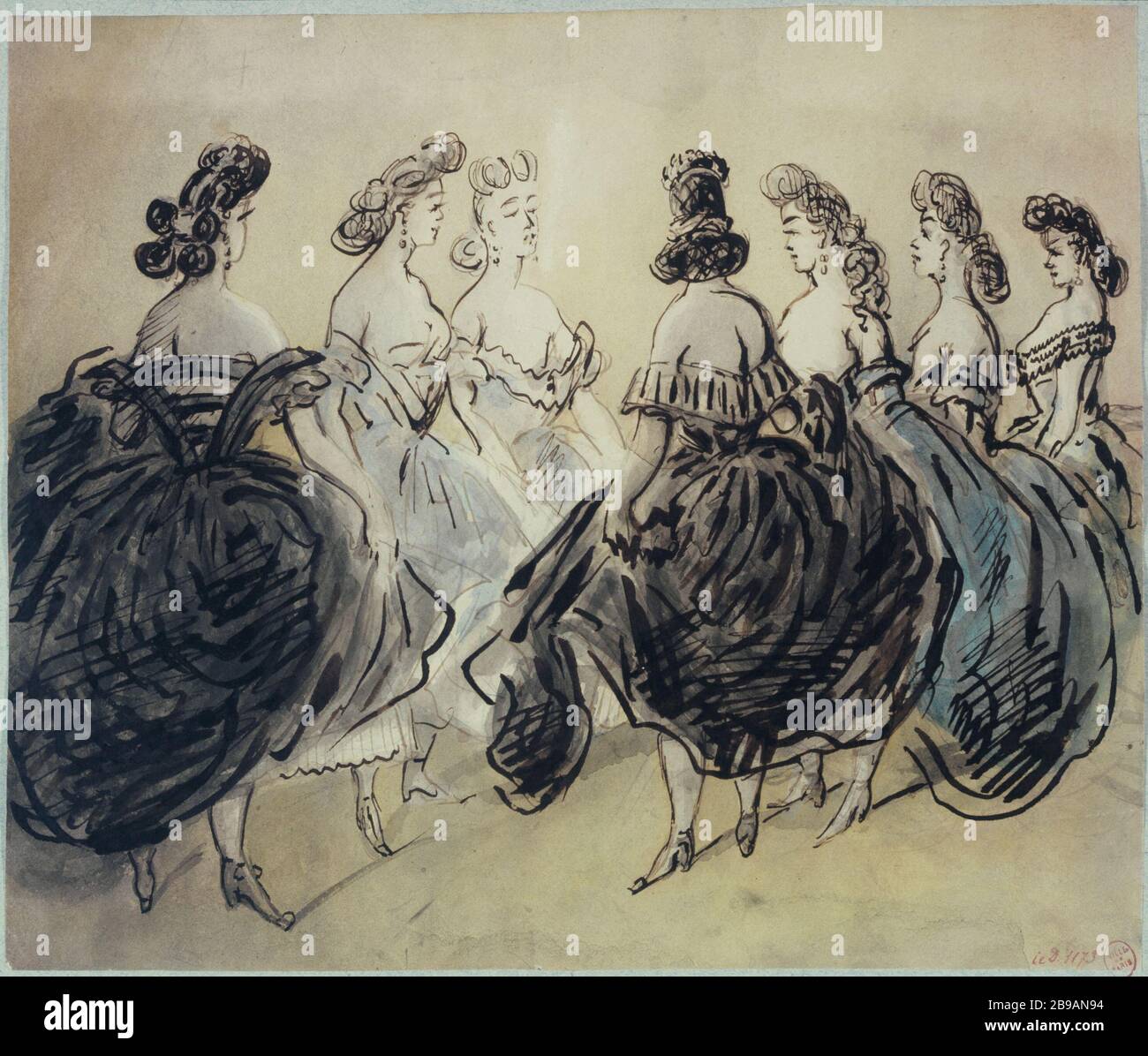 Filles de la maison publique Constantin Ernest Adolphe Hyacinthe gars (1802-1892), dessinateur et peintre français. Filles de maison publique. Panache, encre brune, lavis gris, bleu et brun. Paris, musée Carnavalet. Banque D'Images