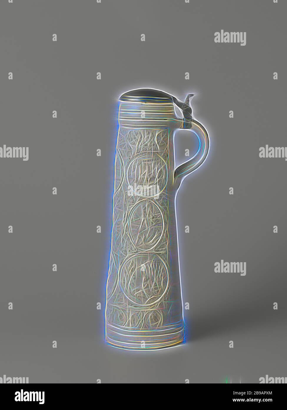 Tankard (schnelle) avec des scènes bibliques, Jug (schnelle) de grès avec un corps cylindrique, conique en forme de C et d'oreille. Adulte sous le bord et au-dessus du pied. Sur le corps en relief trois fois un imprimé et imposé de forme allongée avec des représentations bibliques. Les deux compartiments extérieurs avec trois médaillons à une représentation de Salomon, David et Daniel, entouré de vignes et de grotesques. La section centrale de la présentation du Christ et la couronne d'Épines avec un cartouche avec la date '1559' entre les deux. Tout cela est entouré de grotesques. Parmi les sujets une bande wi Banque D'Images