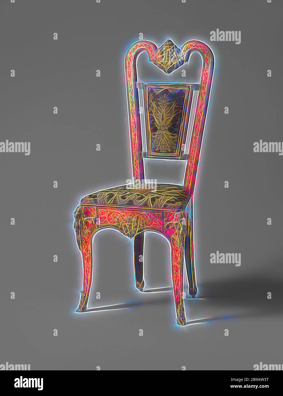 Chaise en placage ébène avec marqueterie de Boulle, chaise en placage ébène avec marqueterie de Boulle. La chaise est estampillée W., anonyme, 1800 - 1900, ébène (bois), bois (matériel végétal), laiton (alliage), dorure (matériau), soie, dorure, h 112.5 cm × l 51 cm × p 41 cm × h 51 cm × l 46 cm × d 35 cm, réimaginée par Gibon, design chaleureux et joyeux, lumineux et radiance des rayons lumineux. L'art classique réinventé avec une touche moderne. Photographie inspirée par le futurisme, embrassant l'énergie dynamique de la technologie moderne, le mouvement, la vitesse et révolutionnez la culture. Banque D'Images