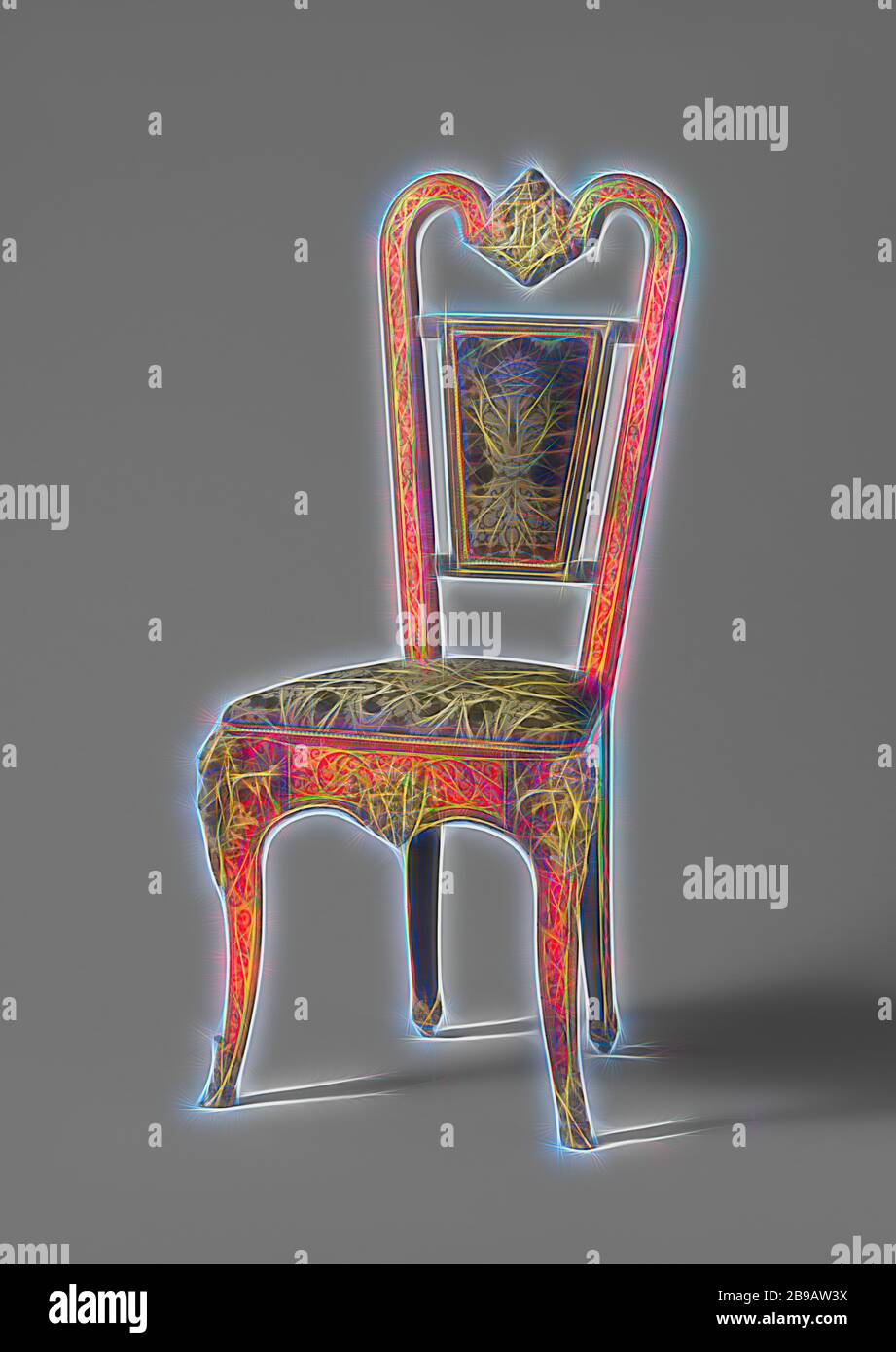 Chaise de placage ébène avec marqueterie Boulle, chaise de placage ébène avec marqueterie Boulle. La chaise est estampillée W., anonyme, 1800 - 1900, ébène (bois), bois (matériel végétal), laiton (alliage), dorure (matériau), soie, dorure, h 112 cm × l 52 cm × d 41 cm, repensé par Gibon, conception de lumière chaude et gaie rayonnant de la luminosité et de rayons de lumière radiance. L'art classique réinventé avec une touche moderne. Photographie inspirée par le futurisme, embrassant l'énergie dynamique de la technologie moderne, le mouvement, la vitesse et révolutionnez la culture. Banque D'Images