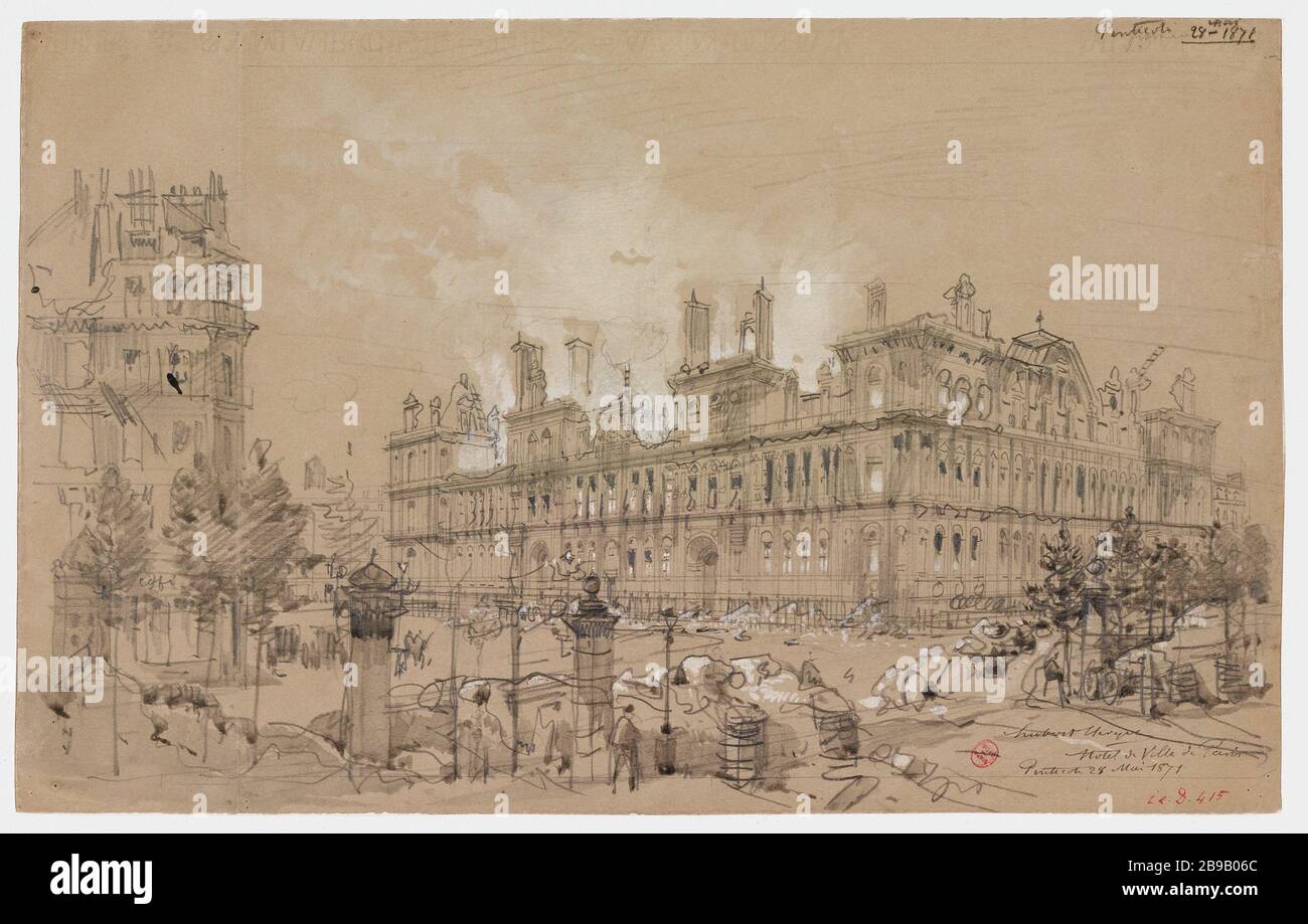 L'Hôtel de Ville 28 mai 1871, 4ème arrondissement, la commune (titre factice) | Hôtel de Ville à Paris Pentecôte 28 mai 1871 (titre attribué) Banque D'Images