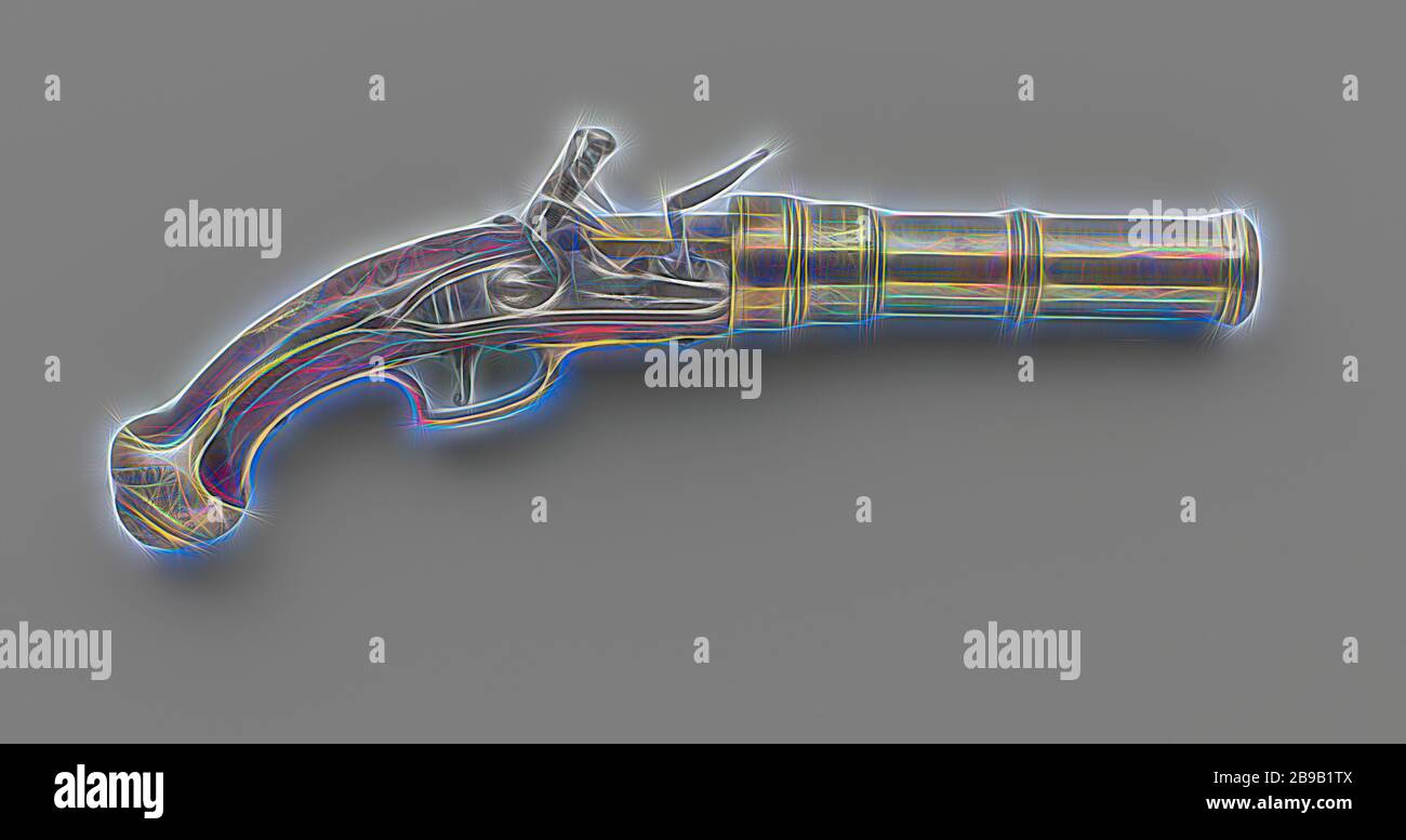 Paire de pistolets à silex pyrotechniques pistolet à silex pyrotechniques, partie d'un couple. La plaque de verrouillage est signé et ciselées avec une feuille d'acanthe, le coq est orné d'un feuillage. L'épaulement arrière a un anneau épaissi au milieu et un anneau à la trompette, fourni avec une inscription et gravé en haut avec les bras d'Utrecht. Le ballon se compose seulement d'une poignée, gaufré avec, entre autres choses, accolade. Les raccords en laiton doré précédemment avec boucles Gaufré en relief se composent d'un pontet incliné, un pouce non encadrées par lofwerk avec plaque mâle porteur classique Banque D'Images