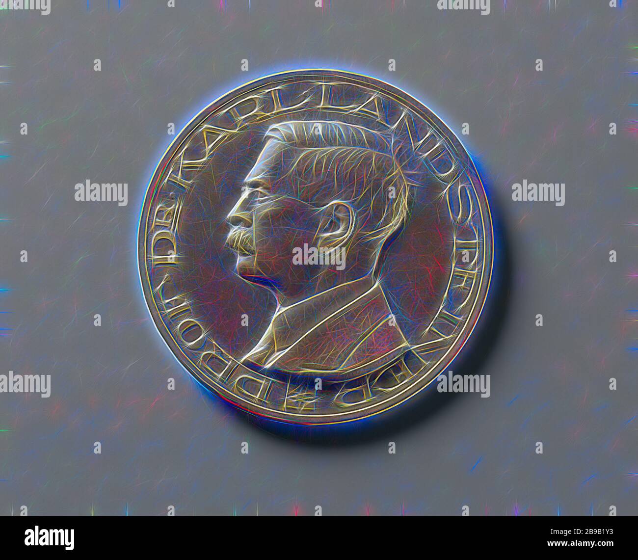 Prof. dr. Dr. Karl Landsteiner / la Croix-Rouge néerlandaise - Service de transfusion sanguine, Médaille de bronze. Avant: Portrait du professeur dr. Dr. Karl Landsteiner avec un cercle. Inverse: pelican avec ailes volantes sur nid avec 3 jeunes. En haut à gauche, une croix. Omschrift, la Croix-Rouge néerlandaise, Karl Landsteiner, anonyme, 1939, bronze (métal), d 5 cm × W 54,44 gr, réinventé par Gibon, design de glanissement chaud et gai de la luminosité et des rayons de lumière radiance. L'art classique réinventé avec une touche moderne. La photographie inspirée du futurisme, qui embrasse l'énergie dynamique de la technologie moderne, du mouvement, de la vitesse et révolutionne le culte Banque D'Images