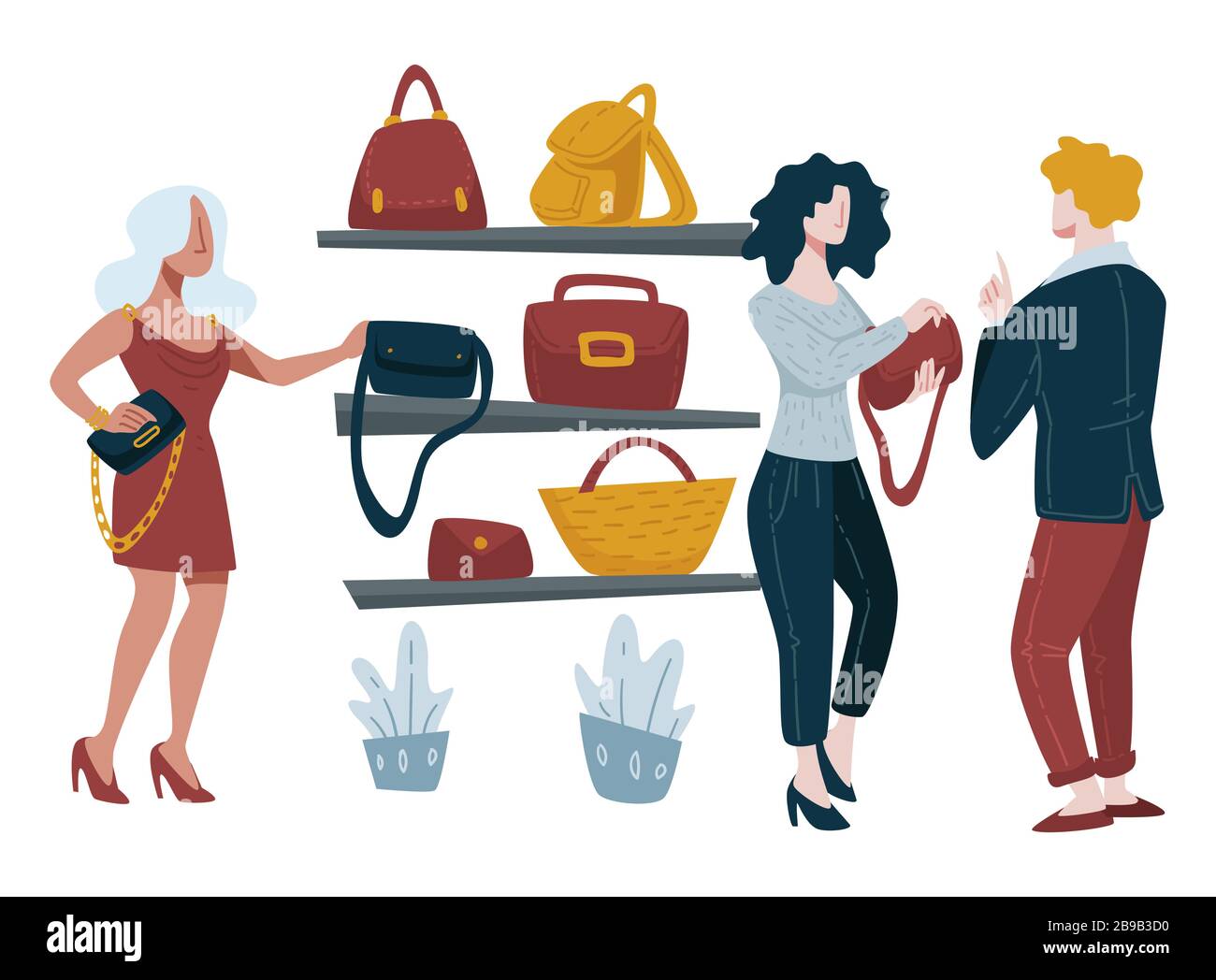 Boutique de sacs à main pour femmes, magasin d'accessoires de mode, sacs et sacs à dos Illustration de Vecteur
