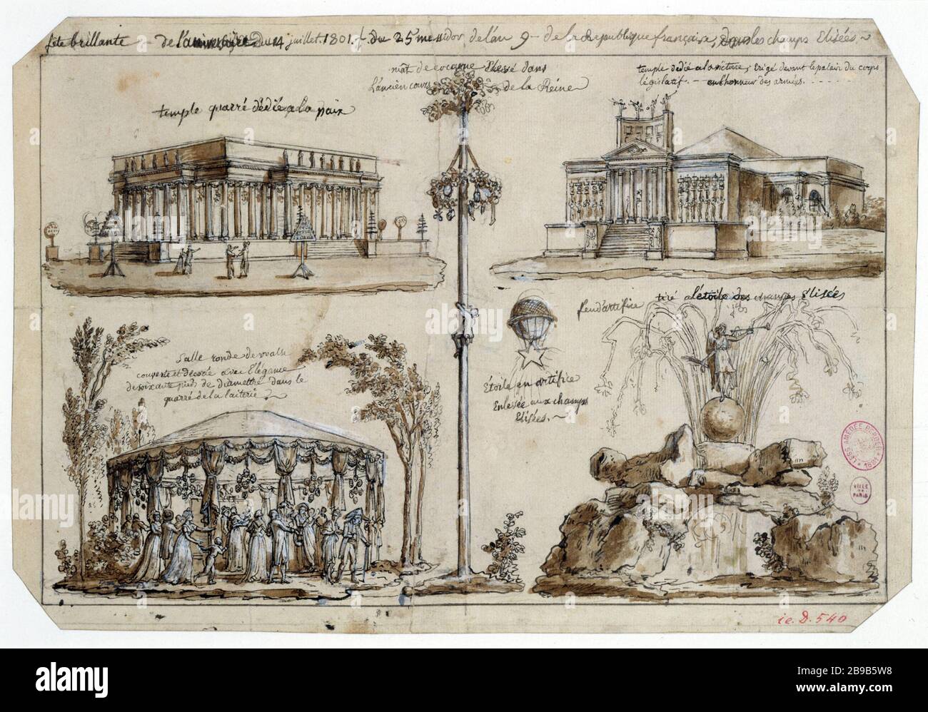 FÊTE D'ANNIVERSAIRE, 14 juillet 1801 Claude-Louis Desrais (1746-1816). 'Fête anniversaire 14 juillet 1801'. Paris, musée Carnavalet. Banque D'Images