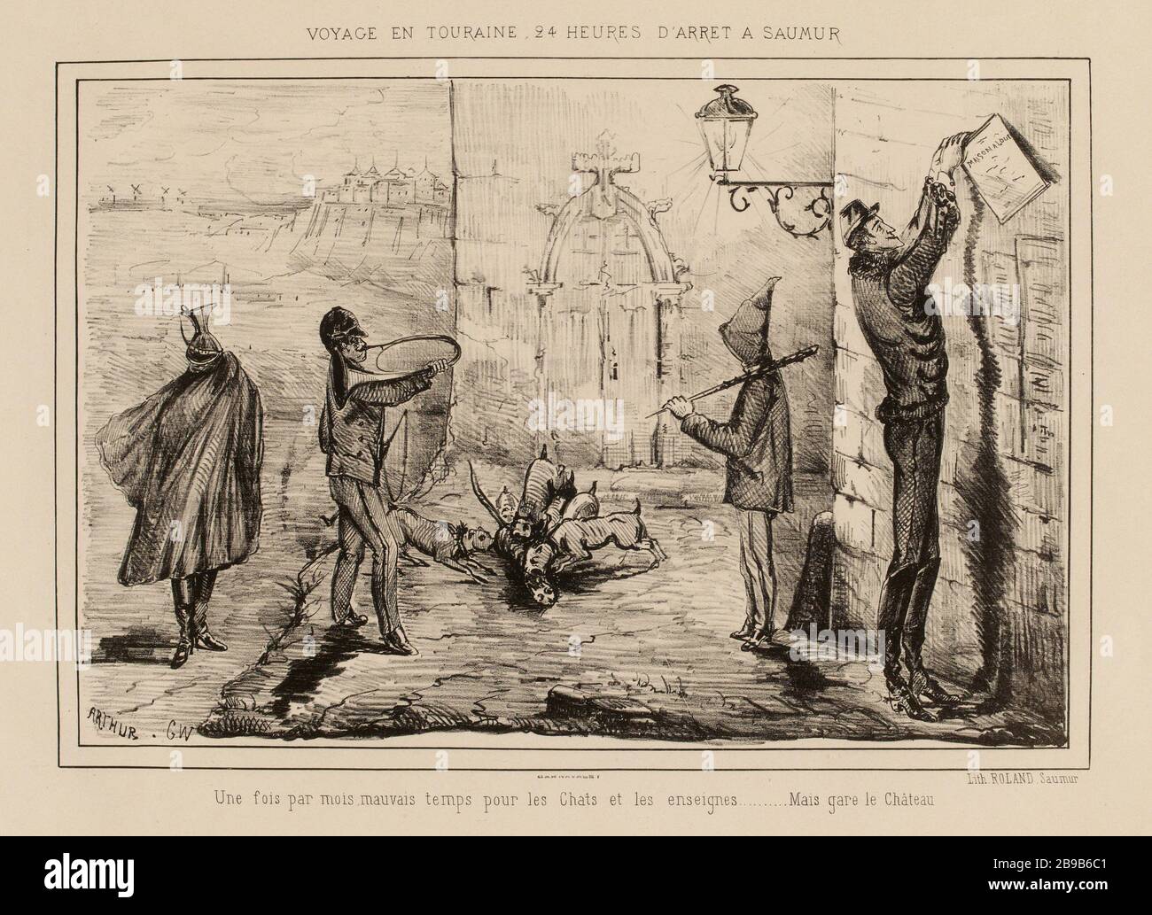 Mauvais temps pour les chats et les signes (titre factice) |. VOYAGE EN TOURAINE, 24 HEURES sur une Saumur (dans son ensemble). Banque D'Images