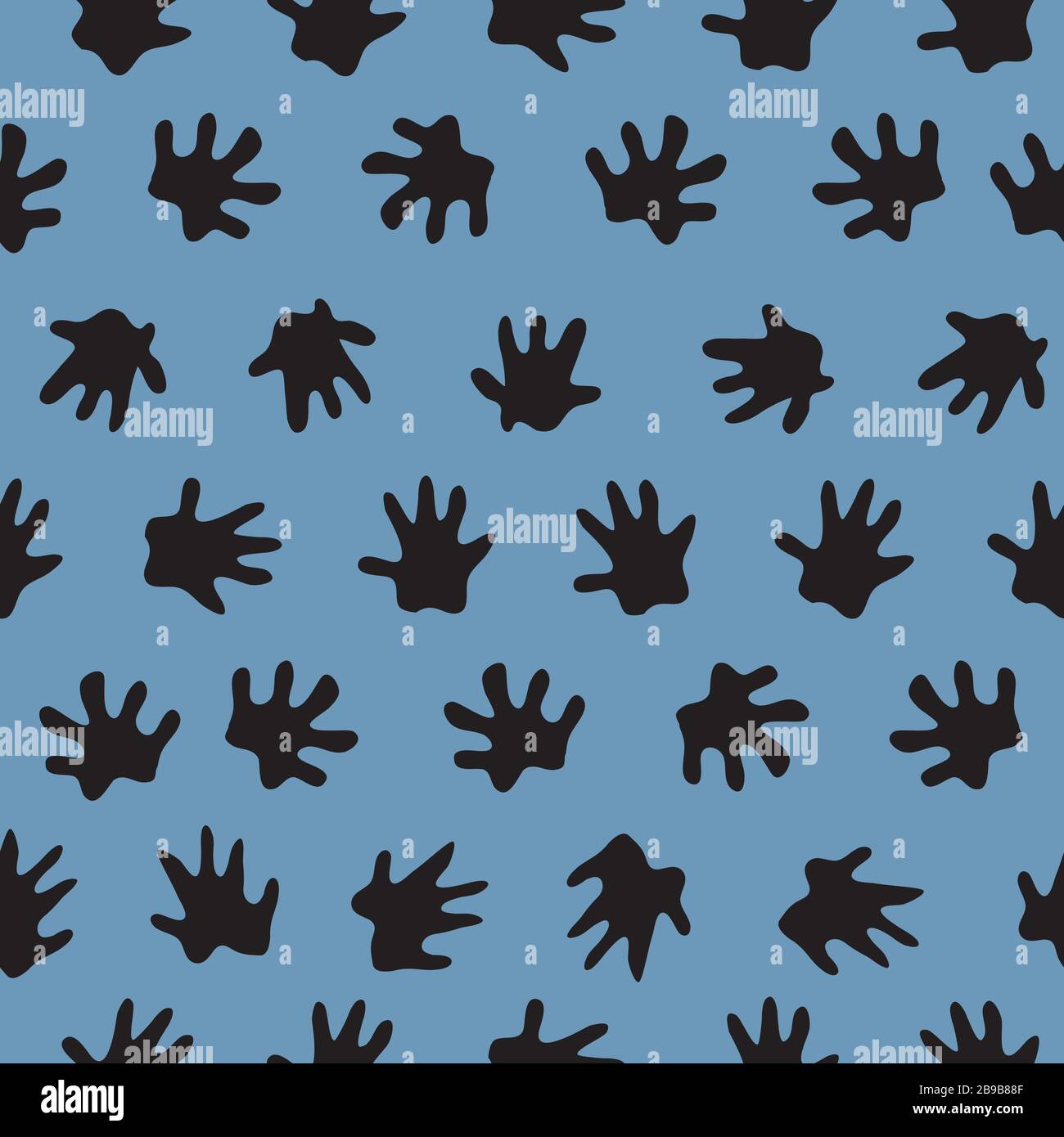 Le pied Hedgehog imprime sur fond. Silhouettes noires vectorielles à répétition transparente sur bleu. Motif de surface Illustration de Vecteur