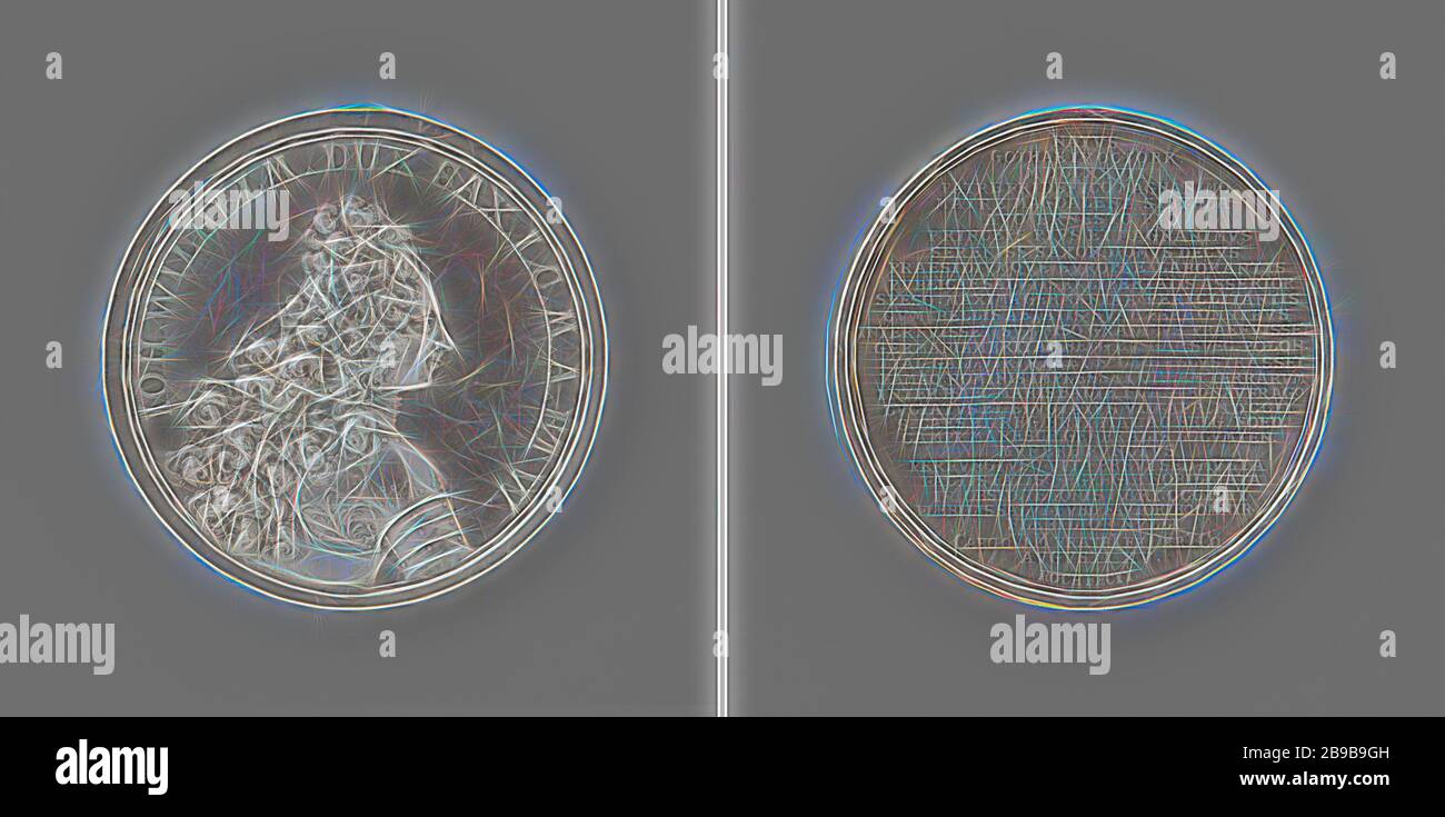 Johann Willem, duc de Saxe-Gotha est tué près de Toulon, médaille d'argent. Avant : buste de l'homme à l'intérieur. Inverse: Inscription, Toulon, Provence-Alpes-Côte d'Azur, Johann Wilhelm von Sachsen-Gotha-Altenburg, Johann Christian Koch, Gotha, 1707, argent (métal), frappant (métallurgie), de 5,6 cm × W 89,33 gr, reimaginé par Gibon, design de glanissement chaleureux de la luminosité et des rayons de lumière. L'art classique réinventé avec une touche moderne. La photographie inspirée du futurisme, qui embrasse l'énergie dynamique de la technologie moderne, du mouvement, de la vitesse et révolutionne la culture. Banque D'Images