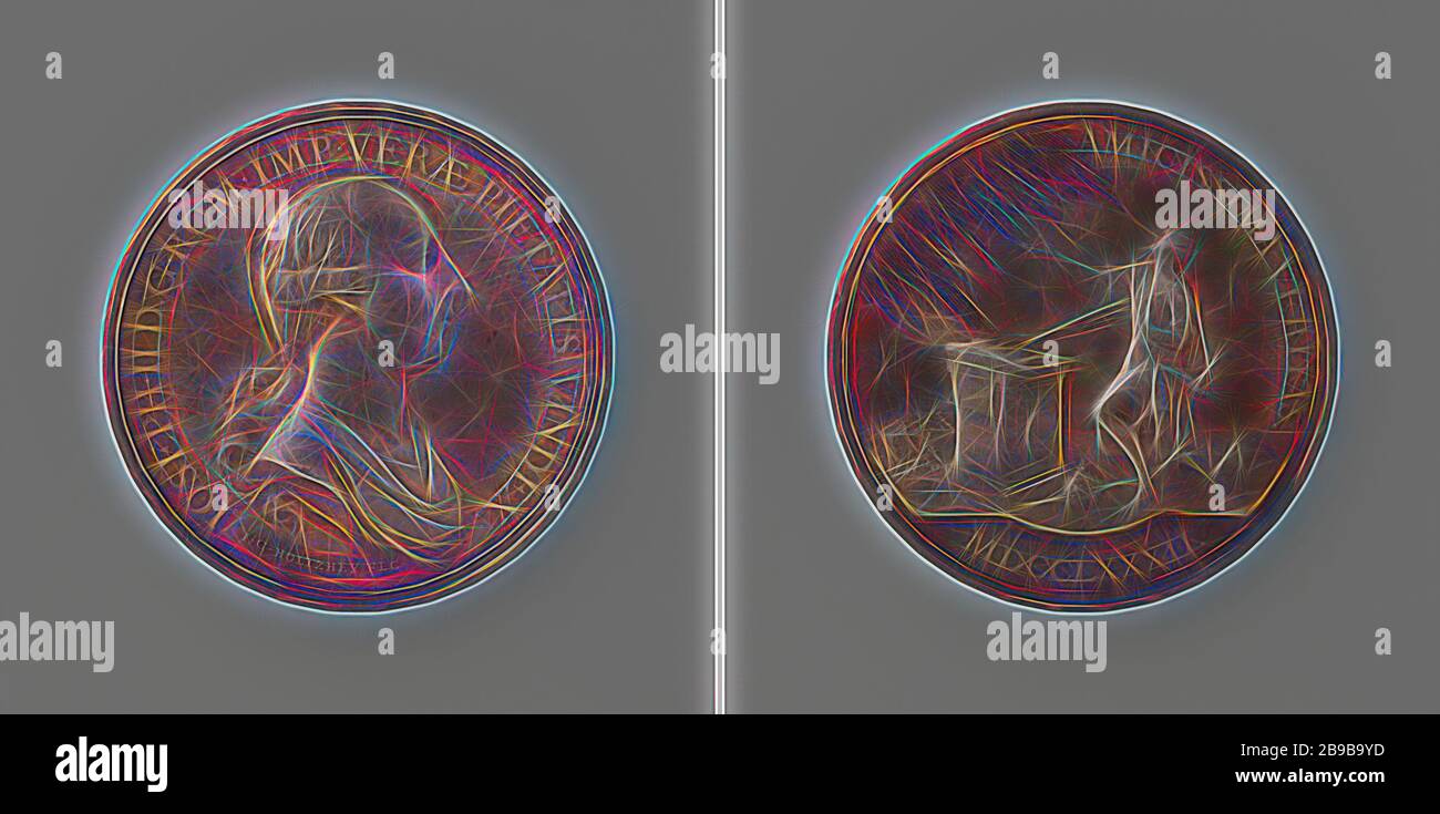 Tolérance religieuse de Joseph II, empereur allemand et abolition des monastères, Médaille d'argent. Avant : buste de l'homme à l'intérieur. Inverse: L'homme, pétrir à l'autel, tient sa main gauche au coeur et étend sa main droite à la lumière du ciel, à ses pieds sont une couronne et un sceptre dans un cercle, coupé: Année, Joseph II (Empereur allemand), Johan George Holtzhey, Amsterdam, 1782 - 28-Oct-1782, argent (métal), frappant (métallurgie), d 4,5 cm × W 30,16 gr, réinventé par Gibon, design de glanissement chaleureux et gai de luminosité et rayons de lumière radiance. L'art classique réinventé avec une touche moderne. Photo Banque D'Images