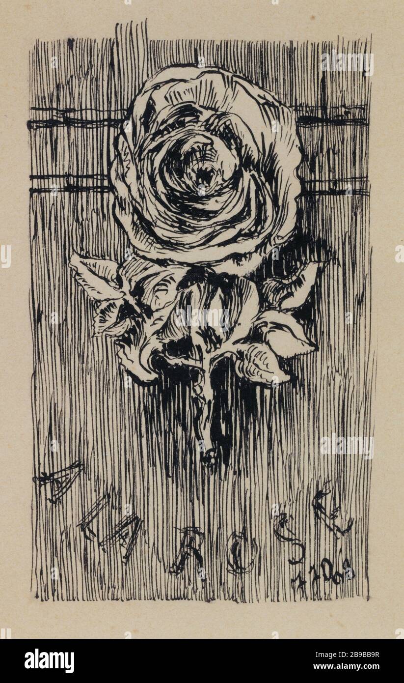 Signe 'dans le Rose' rue Saint-Antoine, 4ème arrondissement Jean-Jules Dufour (1889-1945), PEINtre English. Enligne 'A la Rose' rue Saint-Antoine. Paris (IVème arr.). Panache de chine sur papier crème. 1908. Paris, musée Carnavalet. Banque D'Images