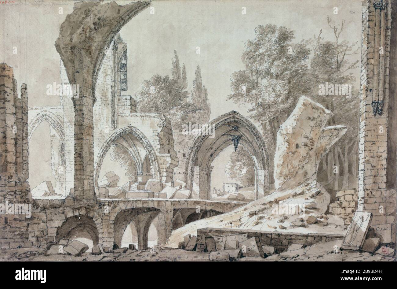 Vue intérieure des ruines de Sainte-Geneviève en 1807 Denise Duchâteau-Destours. 'Vue de l'avant des ruines de Sainte-Geneviève en 1807'. Dessert. Paris, musée Carnavalet. Banque D'Images