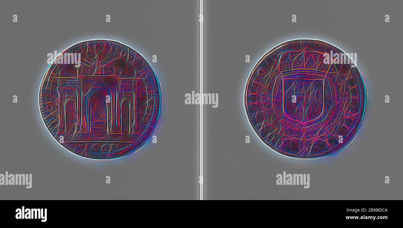 La paix des Pyrénées entre la France et l'Espagne et le mariage de Louis XIV, roi de France à Maria Theresia d'Autriche, en comptant la médaille commandée par le Conseil d'Etat, Médaille du cuivre. Obverse: Arche triomphale, couronnée d'une pile d'équipements militaires dans une inscription, coupée: Année. Envers : manteau couronné d'armes, suspendu aux ordres de Saint Michel et du Saint-Esprit dans une inscription, France, Espagne, Louis XIV (roi de France), Maria Theresia (reine de France), anonyme, Paris, 1661, cuivre (métal), frappant (métallurgie), d 2,7 cm × W 7,20 gr, réinventé par Gibon, design de la santé chaude Banque D'Images