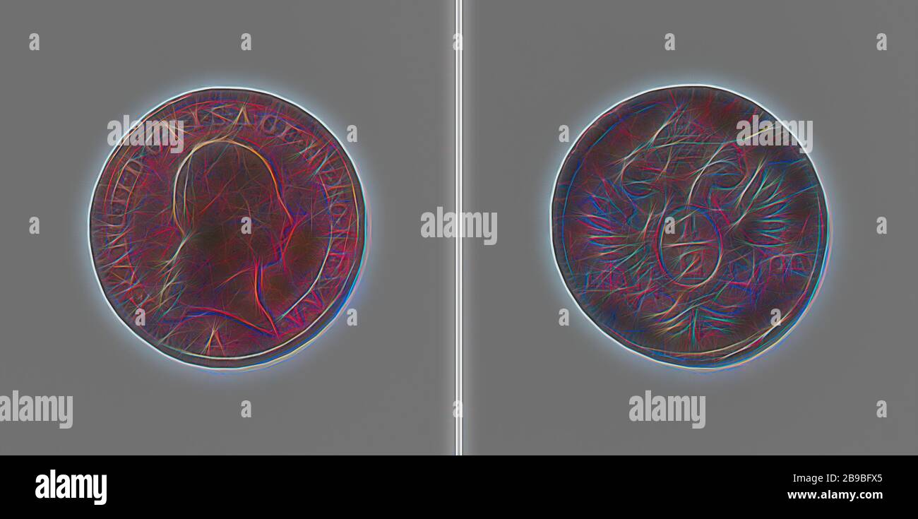 Pièce d'urgence d'un demi-concasseur de l'empereur français II, la pièce d'urgence a miné pendant les guerres napoléoniennes, Obverse: Buste de l'homme avec la couronne de laurier à droite dans une inscription. Inverse : aigle couronné à double tête avec épée dans chacune des deux griffes et sur le bouclier thoracique, encerclé par chaîne de Golden Fleece, sur le bouclier : chiffre ½, de chaque côté de l'aigle : Année, Français II (empereur germano-romain), anonyme, 1800, cuivre (métal), frappant (métallurgie), d 2,2 cm × W 2,30 gr, réinventé par Gibon, design de gaie chaleureuse de luminosité et rayons de lumière radiance. Art classique réinvente Banque D'Images