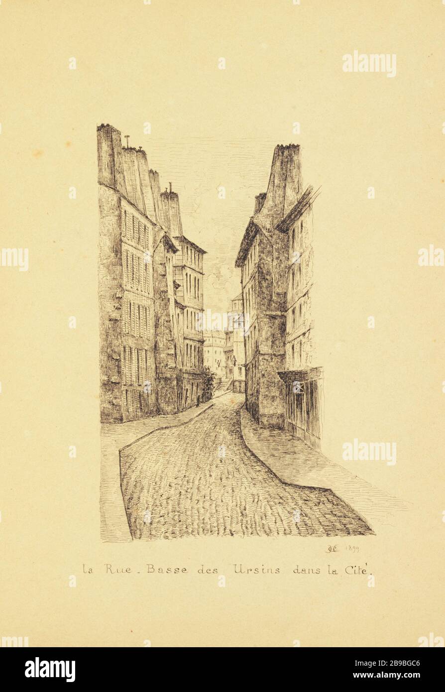 [Vieux Paris] rue Lower Ursini, 1899 Henri Chapelle (1850-1925), dessinateur français. Le Vieux Paris. La rue Basse des Ursins. Panache, encre de chine. Paris (IVème arr.), 1899. Paris, musée Carnavalet. Banque D'Images