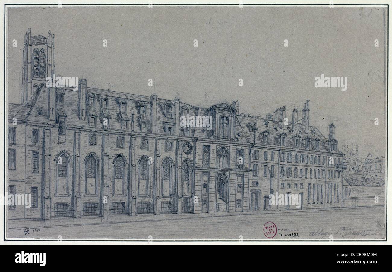Ancienne Abbaye Sainte-Geneviève, (située sur le site de l'actuelle rue Clovis), 5ème arrondissement Michel Charles Fichaud (1817-1903). Ancienne abbaye Sainte-Geneviève, (située à l'emplacement de l'actuelle rue Clovis), Paris (Vème arr.). Crayon sur papier cartonné, 1862. Paris, musée Carnavalet. Banque D'Images Ancienne Abbaye Sainte-Geneviève, (située sur le site de l'actuelle rue Clovis), 5ème arrondissement Michel Charles Fichaud (1817-1903). Ancienne abbaye Sainte-Geneviève, (située à l'emplacement de l'actuelle rue Clovis), Paris (Vème arr.). Crayon sur papier cartonné, 1862. Paris, musée Carnavalet. Banque D'Images
