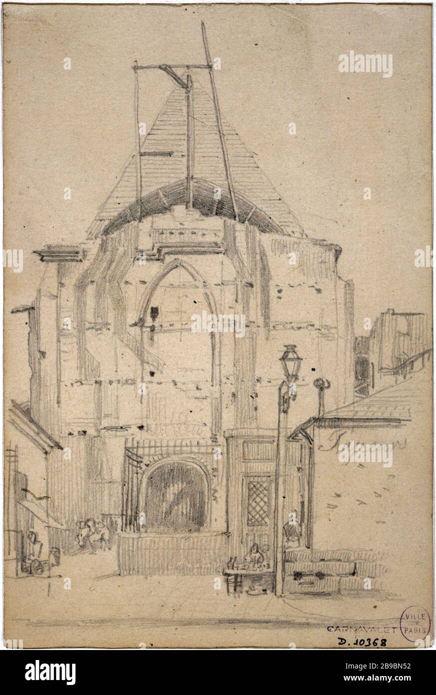 ANCIENNE PORTE DE L'ÉGLISE DE L'ABBAYE DE SAINT-MARTIN-DES-CHAMPS APRS7S LA DÉMOLITION DU BÂTIMENT QUI A ÉTÉ SOUTENUE - 19 SEPTEMBRE 1853 CHARLES FICHAUD (1817-1903). 'Ancien portrait de l'église de l'abbaye de Saint-Martin-des-champs après la disparition du bâtiment qui a été fleuri, 19 septembre 1853'. Dessert. Paris, musée Carnavalet. Banque D'Images