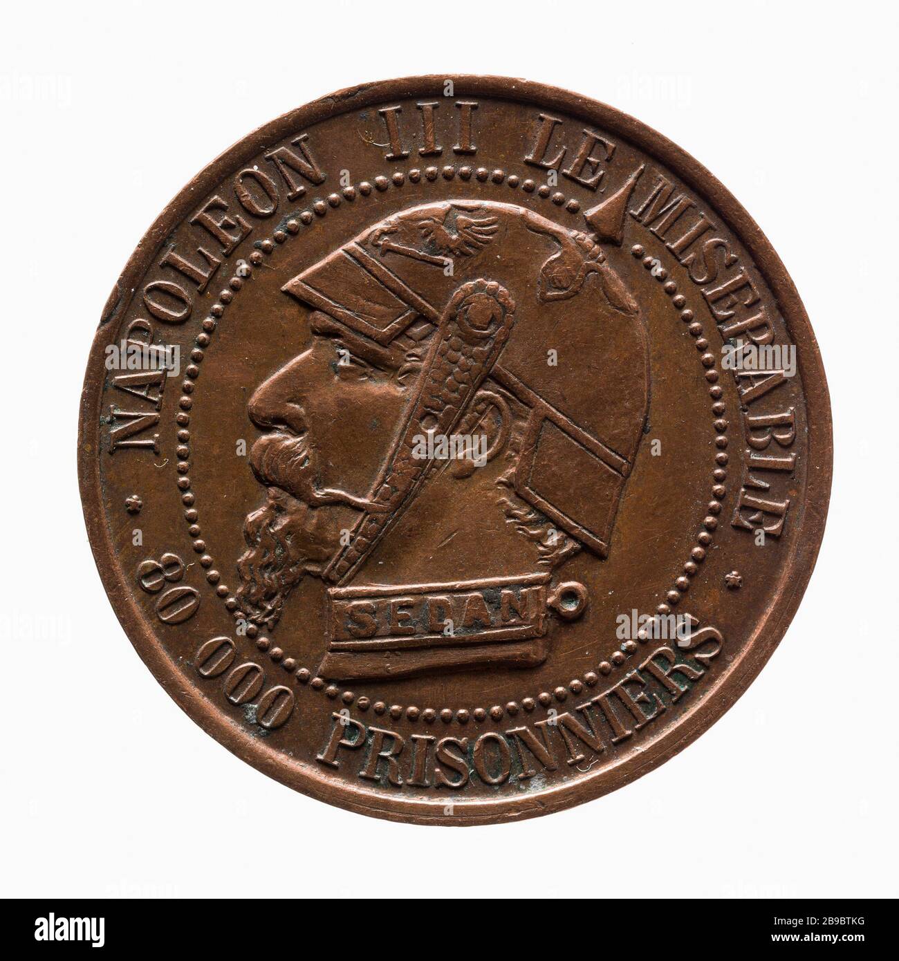 Médaille satirique représentant Napoléon III, art. d. (Titre factice) Médaille satirique représentant Napoléon III Cuivre, vers 1870. Paris, musée Carnavalet. Banque D'Images