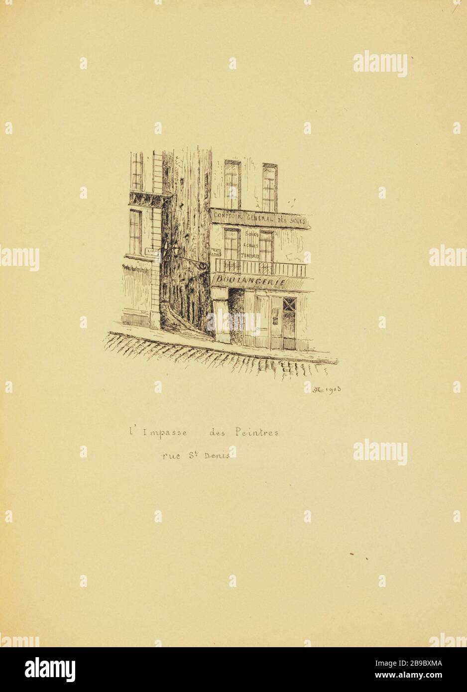 [Vieux Paris] l'impasse Painters rue Saint Denis, 1903 Henri Chapelle (1850-1925), dessinateur français. Le Vieux Paris. L'impasse des Peintres rue Saint Denis. Panache, encre de chine. Paris (IIème arr.), 1903. Paris, musée Carnavalet. Banque D'Images
