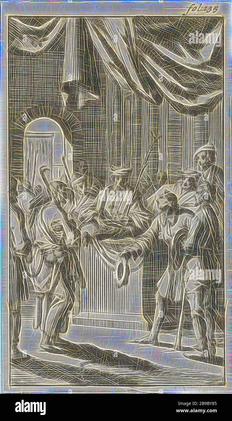 Appel à la Cour de la pauvreté contre l'avarice, Imprimer en haut à droite: fol: 135, session de la cour, pauvreté, "Povertà", "Povertà del doni", "Povertà in uno ch'habbia bell'ingegno" (Ripa), covetouité, 'Avaritia' (Ripa), personnification de l'un des sept péchés mortels, 1669 mm, Luyetken, 1687 mm Repensée par Gibon, design de glanissement chaleureux et gai de la luminosité et des rayons de lumière radiance. L'art classique réinventé avec une touche moderne. La photographie inspirée du futurisme, qui embrasse l'énergie dynamique de la technologie moderne, du mouvement, de la vitesse et révolutionne la culture. Banque D'Images