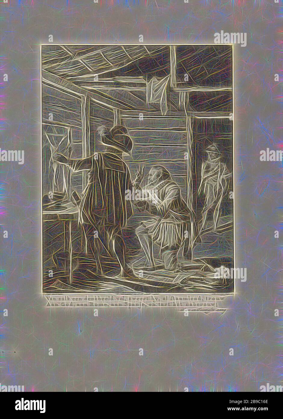 La trahison de Rennenberg, 1580 plein d'une telle idée, il jure, en étant debout, fidèlement / à Dieu, à Rome, à l'Espagne, et défie la réflexion après coup, (titre sur l'objet) des scènes de la vie du Prince William I, 1568-1584 (Titre de la série), jure Rennenberg la nuit agenouillé devant une image du Christ sur la croix, fidèles à l'Espagne tout en Farnese se trouve à côté de lui, en 1580. Cette gravure fait partie d'une série de 24 tirages avec des scènes de la vie du Prince William I, 1568-1584 et est une illustration pour la vingt-deuxième chant, altarcross, crucifix, un serment (avec deux doigts), prin Banque D'Images