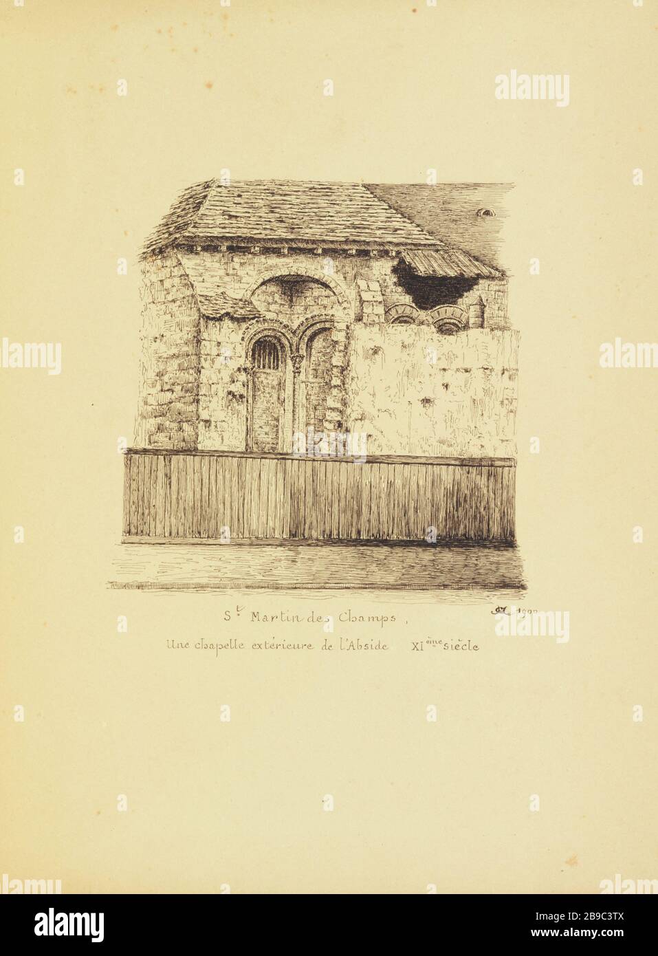 [Vieux Paris] une chapelle extérieure de l'abside Saint Martin des champs, 1900 Henri Chapelle (1850-1925), dessinateur français. Le Vieux Paris. Une chapelle située à l'extérieur de l'abside Saint Martin des champs. Paris, 1900. Panache, encre de chine. Paris, musée Carnavalet. Banque D'Images