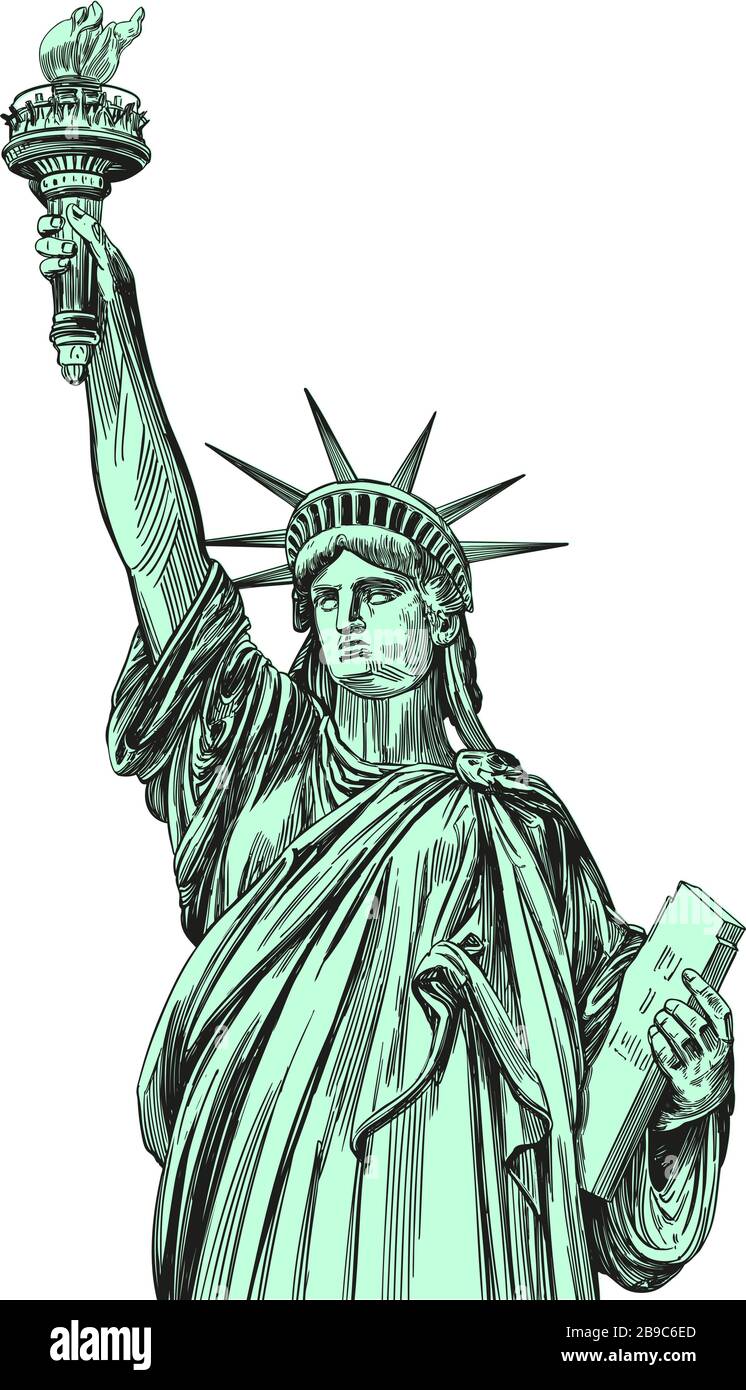 Statue de la liberté, symbole de la liberté et de la démocratie aux États-Unis d'Amérique, dessin architectural vectoriel dessiné à la main Illustration de Vecteur