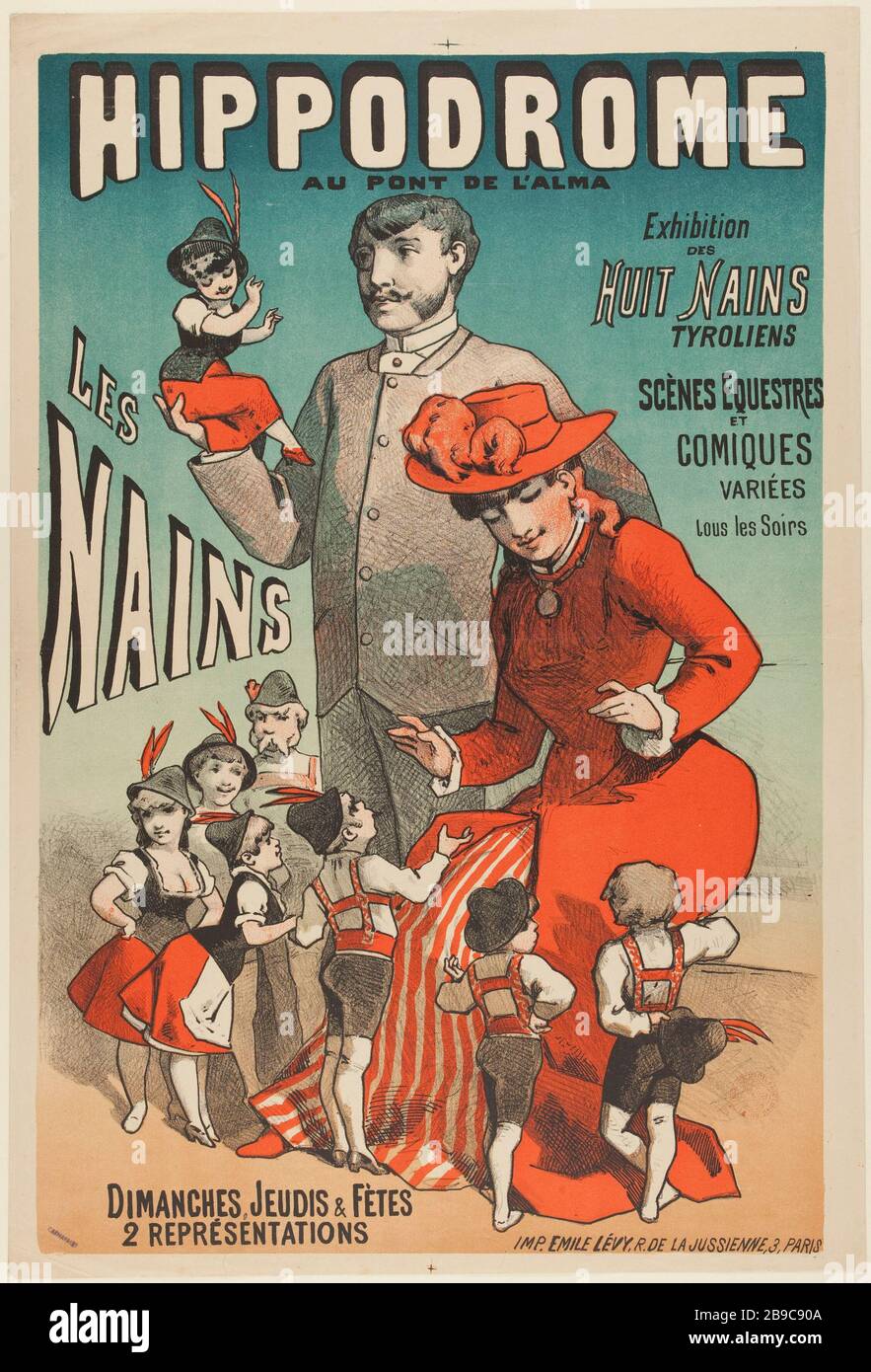 Hippodrome, Dwarves Alfred Choubrac (1853-1902). 'Hippodrome, les nains (mod. bleu)'. Lithographie, 1880-1900. Paris, musée Carnavalet. Banque D'Images