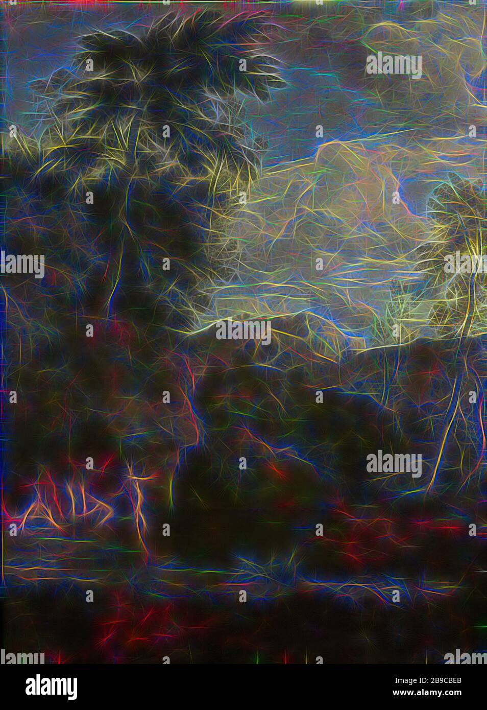 Paysage Arcadien avec Diana baignade, paysage Arcadien avec Diana baignade avec ses compagnons dans un lac entre rochers et grands arbres., Johannes Glauber, 1680 - 1726, toile, peinture à l'huile (peinture), h 124 cm × W 90 cm d 6 cm, repensé par Gibon, conception d'un brillant chaleureux et joyeux de la luminosité et des rayons de lumière radiance. L'art classique réinventé avec une touche moderne. La photographie inspirée du futurisme, qui embrasse l'énergie dynamique de la technologie moderne, du mouvement, de la vitesse et révolutionne la culture. Banque D'Images