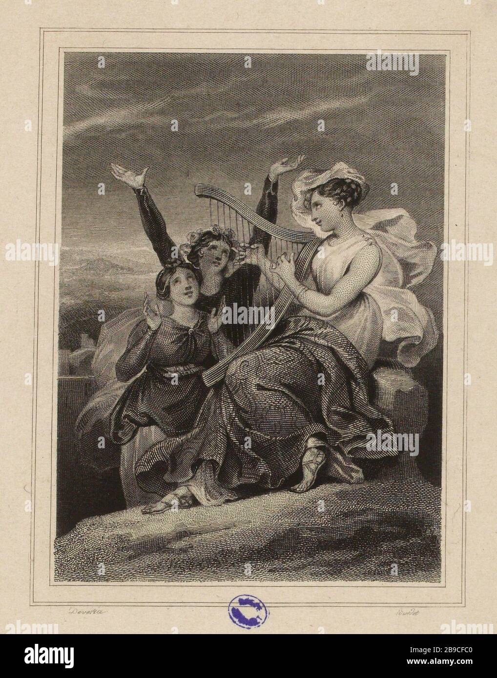 Jeune femme jouant la lyre. (Titre factice) Banque D'Images