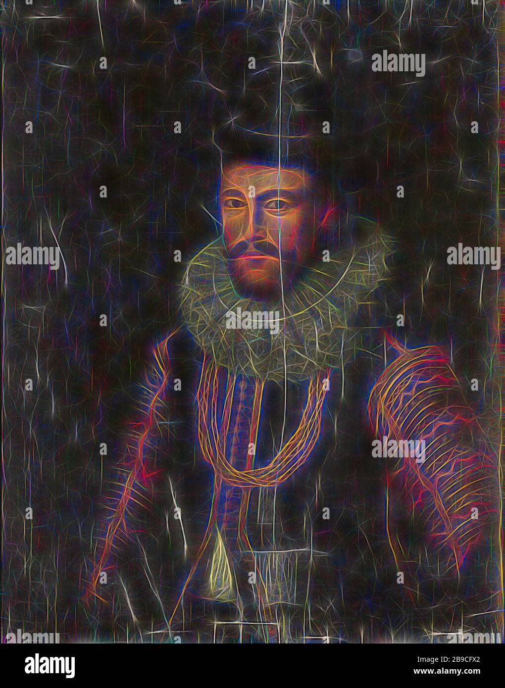 Portrait de Laurens Reael, Gouverneur général des Antilles néerlandaises de l'est, Portrait de Laurens Reael (1583-1637). Gouverneur général (1616-19). À moitié à gauche. Une triple chaîne d'or autour du cou. Fait partie d'une série de portraits des gouverneurs généraux des anciennes Antilles néerlandaises de l'est, personnes historiques, gouverneur colonial, Laurens Reael, Dutch East India Company, anonyme, Batavia, 1616 - 1675, panneau, peinture à l'huile (peinture), h 98 cm × W 77,5 cm d 8,5 cm, repensée par Gibon, conception d'un brillant chaleureux et joyeux de la luminosité et des rayons de lumière radiance. L'art classique réinventé avec une touche moderne. Photo Banque D'Images
