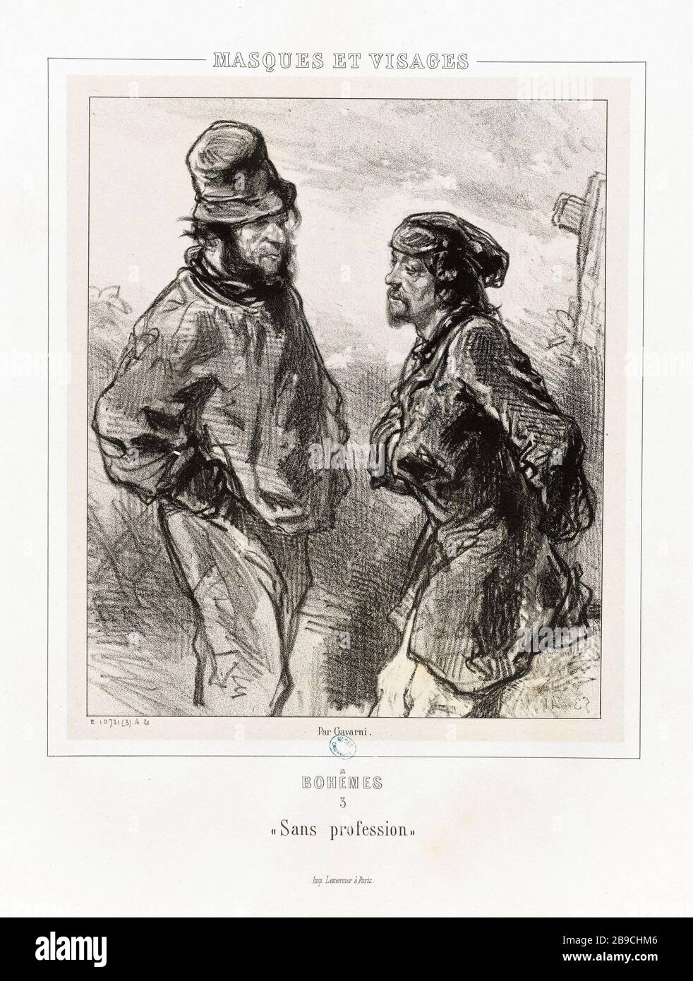MASQUES ET VISAGES, BOHÈME 3. SANS PROFESSION Sulpice-Guillaume Chevalier dit Paul Gavarni (1804-1866). Masques et visages, Bohême 3. 'Ans profession', 1853. Lithographie. Paris, musée Carnavalet. Banque D'Images
