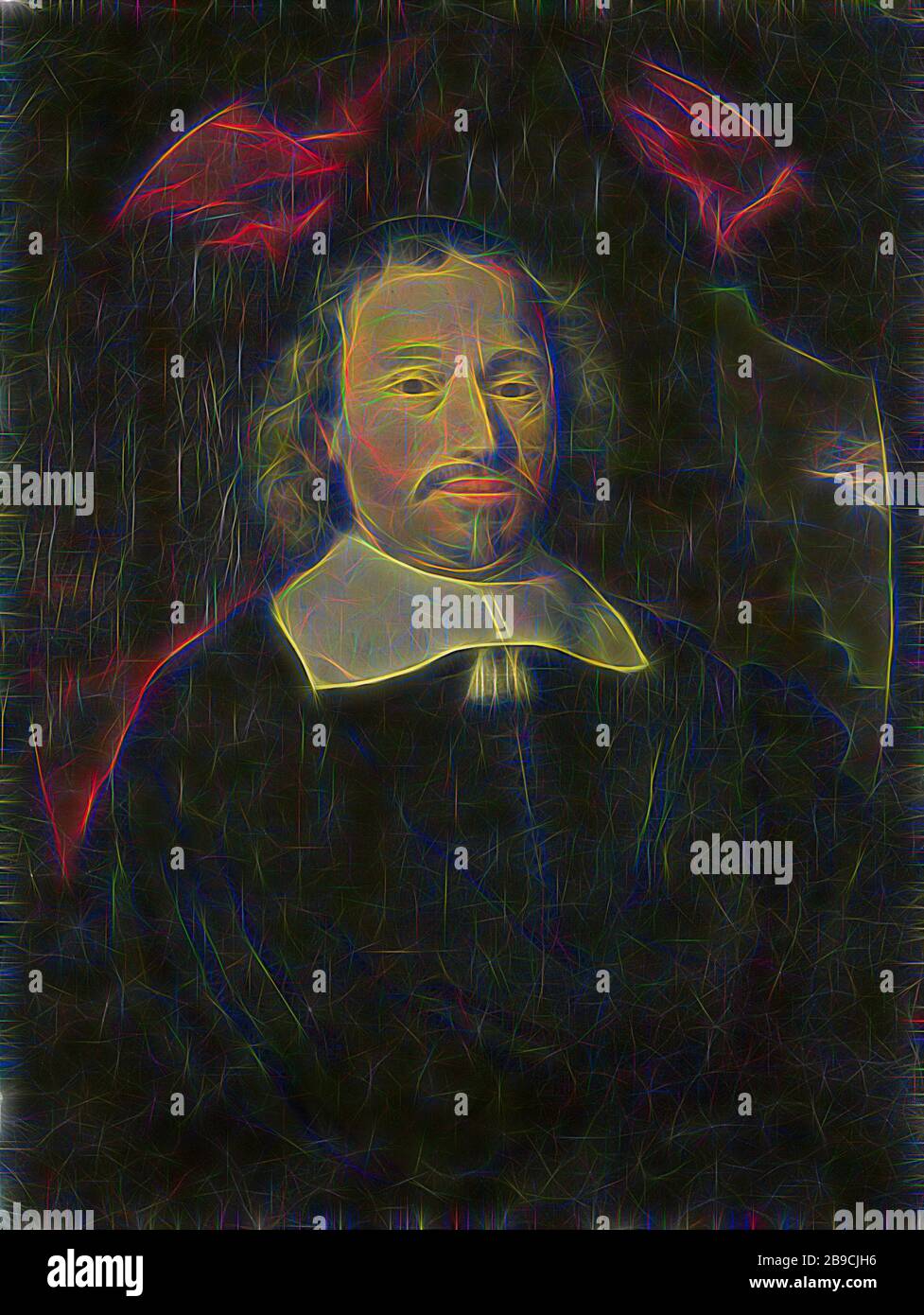 Portrait de Hendrick Wijnands (1601 / 02-1676), Portrait de Hendrick Wijnands, épicier à Amsterdam. Buste dans l'ovale et le visage. Une colonne en arrière-plan., Nicoles Maes (copie après), 1654 - 1700, toile, peinture à l'huile (peinture), h 45 cm × W 34 cm d 5 cm, réinventé par Gibon, design de gaie chaude de luminosité et de rayons de lumière radiance. L'art classique réinventé avec une touche moderne. La photographie inspirée du futurisme, qui embrasse l'énergie dynamique de la technologie moderne, du mouvement, de la vitesse et révolutionne la culture. Banque D'Images