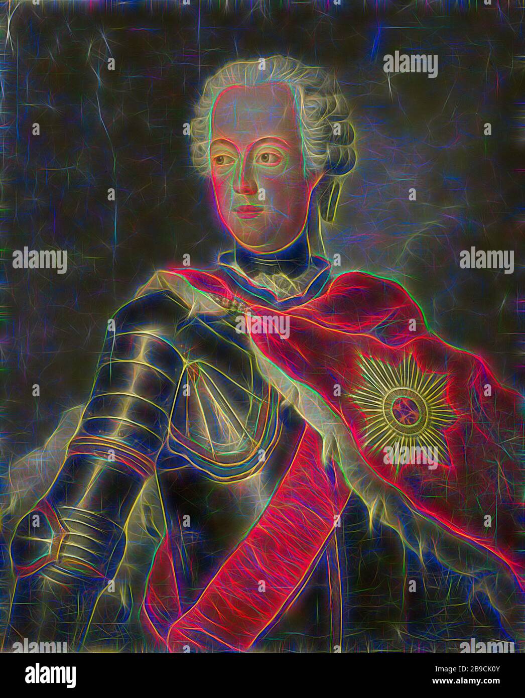 Portrait d'août Wilhelm (1722-1758), prince de Prusse. Demi-longueur debout en armure, Antoine Pesne (copie après), 1740 - 1800, toile, peinture à l'huile (peinture), h 80,5 cm × W 65,7 cm × t 3 cm h 89,1 cm × W 74,3 cm × d 9,8 cm, repensé par Gibon, conception d'un brillant chaleureux et joyeux de la luminosité et des rayons de lumière radiance. L'art classique réinventé avec une touche moderne. La photographie inspirée du futurisme, qui embrasse l'énergie dynamique de la technologie moderne, du mouvement, de la vitesse et révolutionne la culture. Banque D'Images