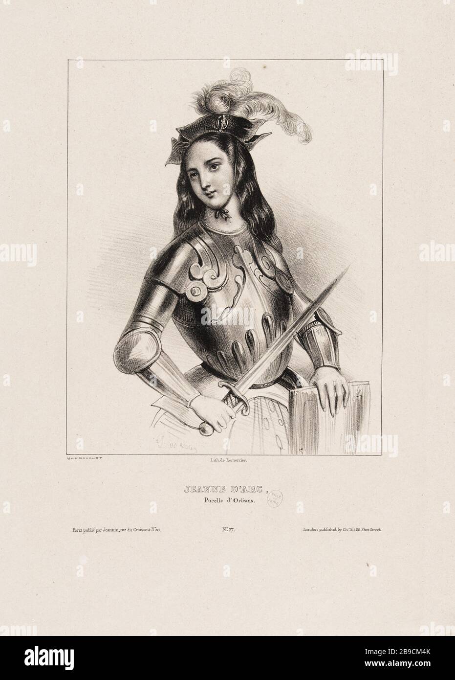 Portrait de Jeanne d'Arc (1412-1431) Achille Devéria (1800-1857), Rose Joseph Lemercier (1803-1887). Portrait de Jeanne d'Arc (1412-1431). Lithographie sur papier. Paris, musée Carnavalet. Banque D'Images