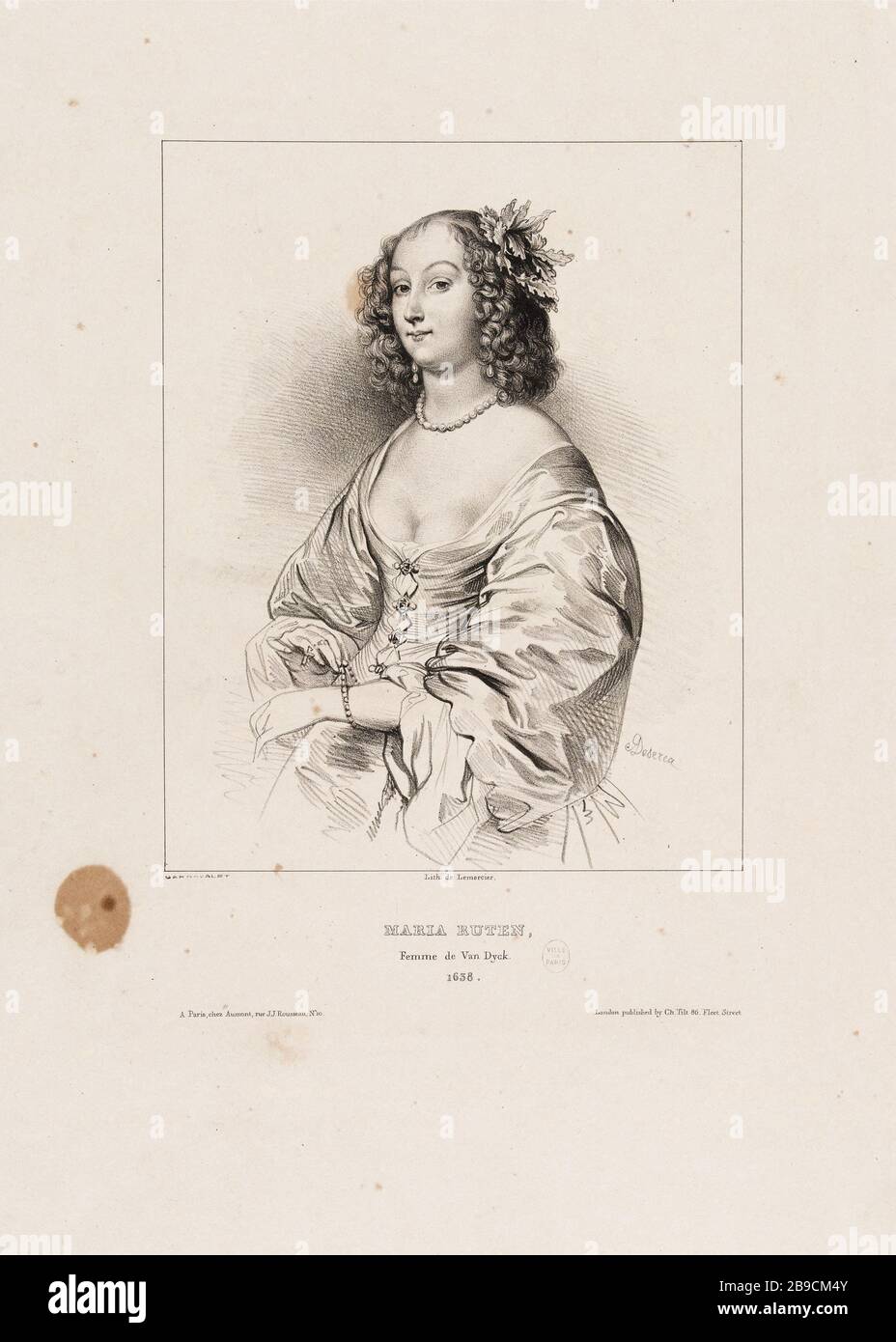 Maria Ruten, femme de Van Dyck, 1658 Achille Devéria (1800-1857), Rose Joseph Lemercier (1803-1887). Maria Ruten, femme de Van Dyck, 1658. Lithographie sur papier. Paris, musée Carnavalet. Banque D'Images