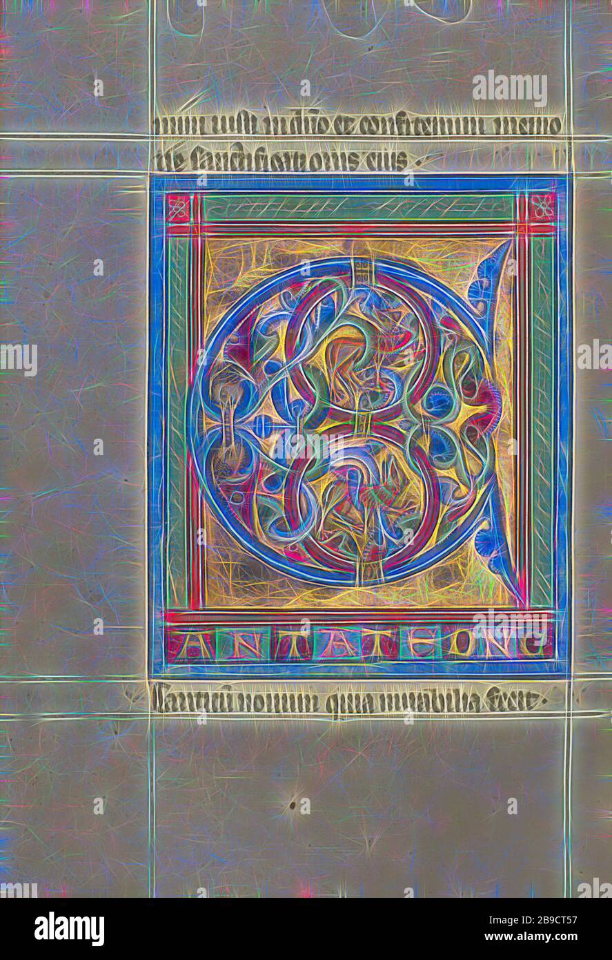 Initiale C: Lions et deux têtes mâles, Würzburg, Allemagne, environ 1240 - 1250, couleurs de Tempera, feuille d'or, et feuille d'argent sur parchemin, feuille: 22.7 x 15.7 cm (8 15,16 x 6 3,16 po, repensée par Gibon, conception de glawing chaud et gai de lumière. L'art classique réinventé avec une touche moderne. La photographie inspirée du futurisme, qui embrasse l'énergie dynamique de la technologie moderne, du mouvement, de la vitesse et révolutionne la culture. Banque D'Images