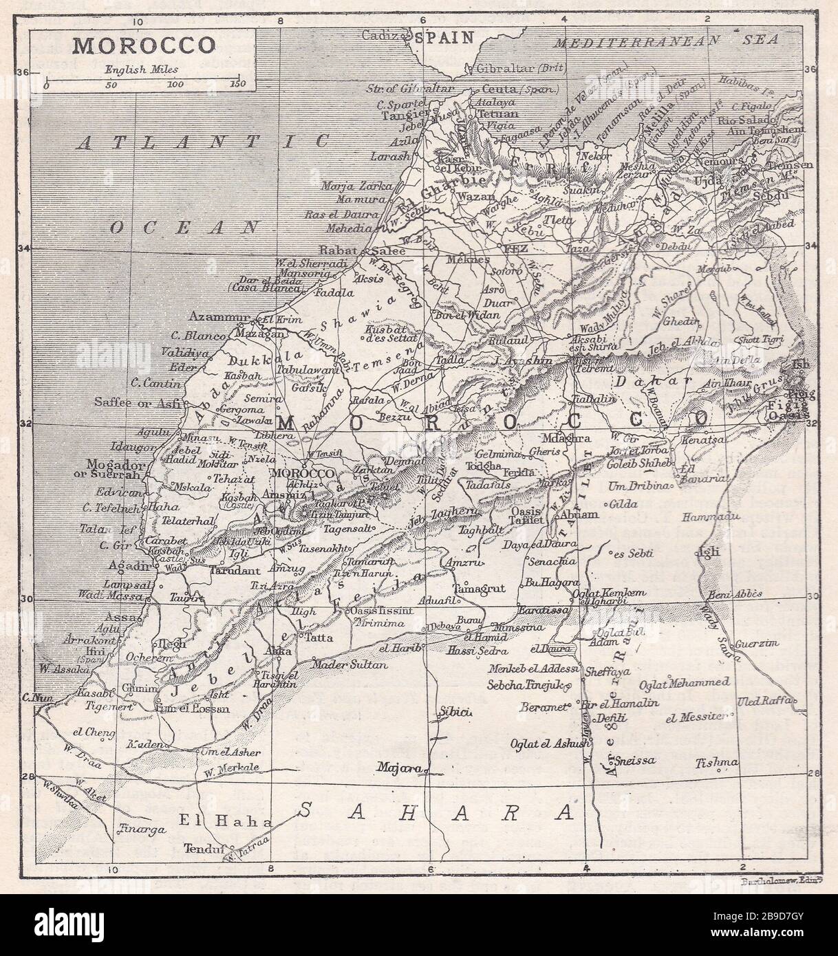 Carte vintage du Maroc 1900. Banque D'Images