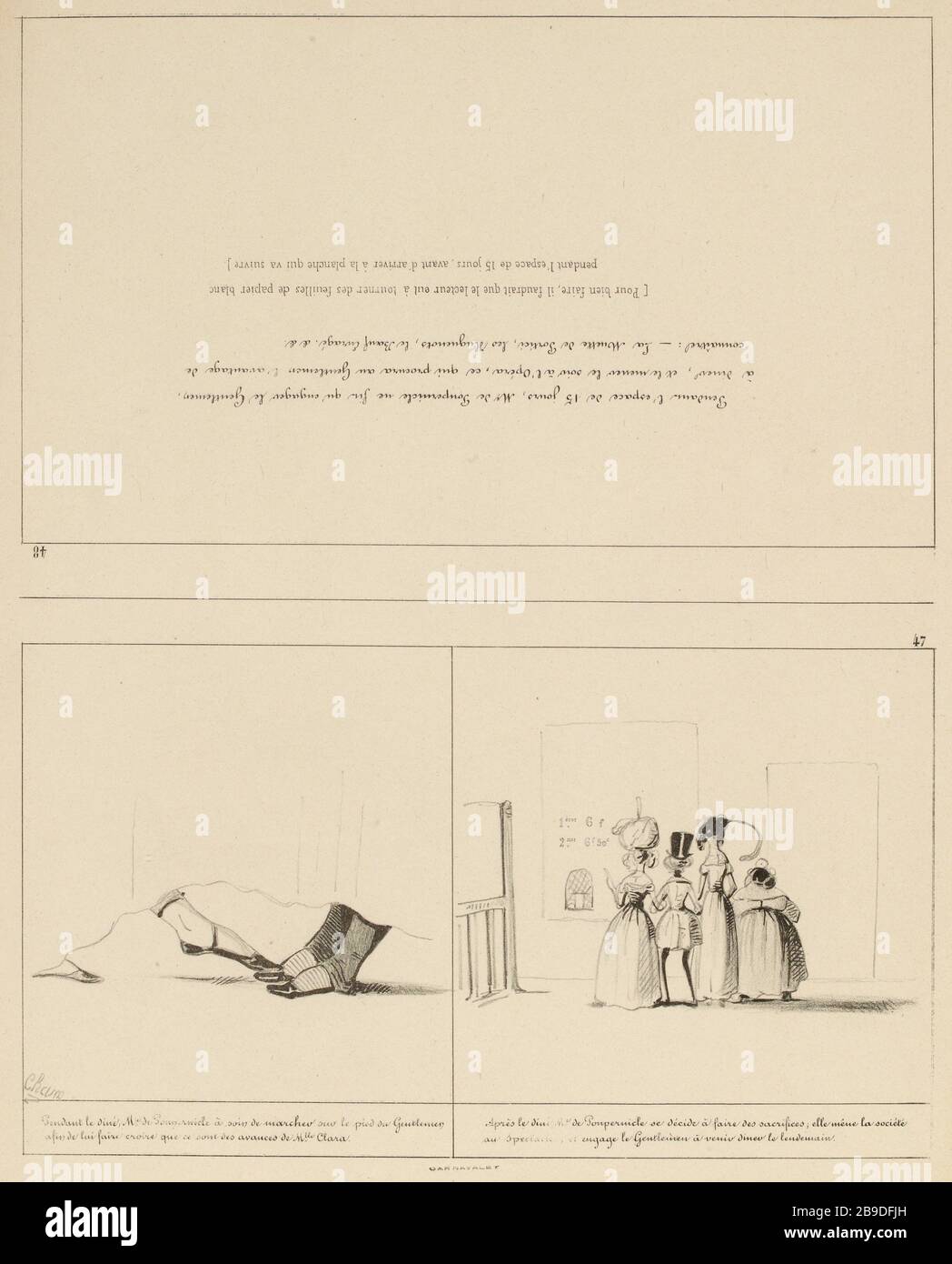 Pendant le dîner, Me Poupernille a été prudent de marcher sur le pied du gentleman [...] / 47. [...] Dans l'espace de 15 jours Me Poupernille pas fait que l'engagement du gentleman / dîner [...] / 48. (Titre enregistré) | deux filles vaccinées pour se marier. (IFF 6) (comme indiqué) Banque D'Images