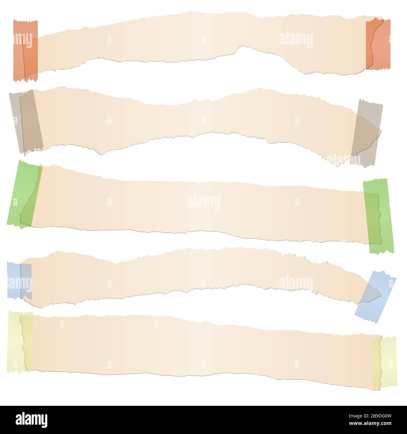 collection de cinq morceaux de papier de couleur marron avec bandes adhésives Illustration de Vecteur