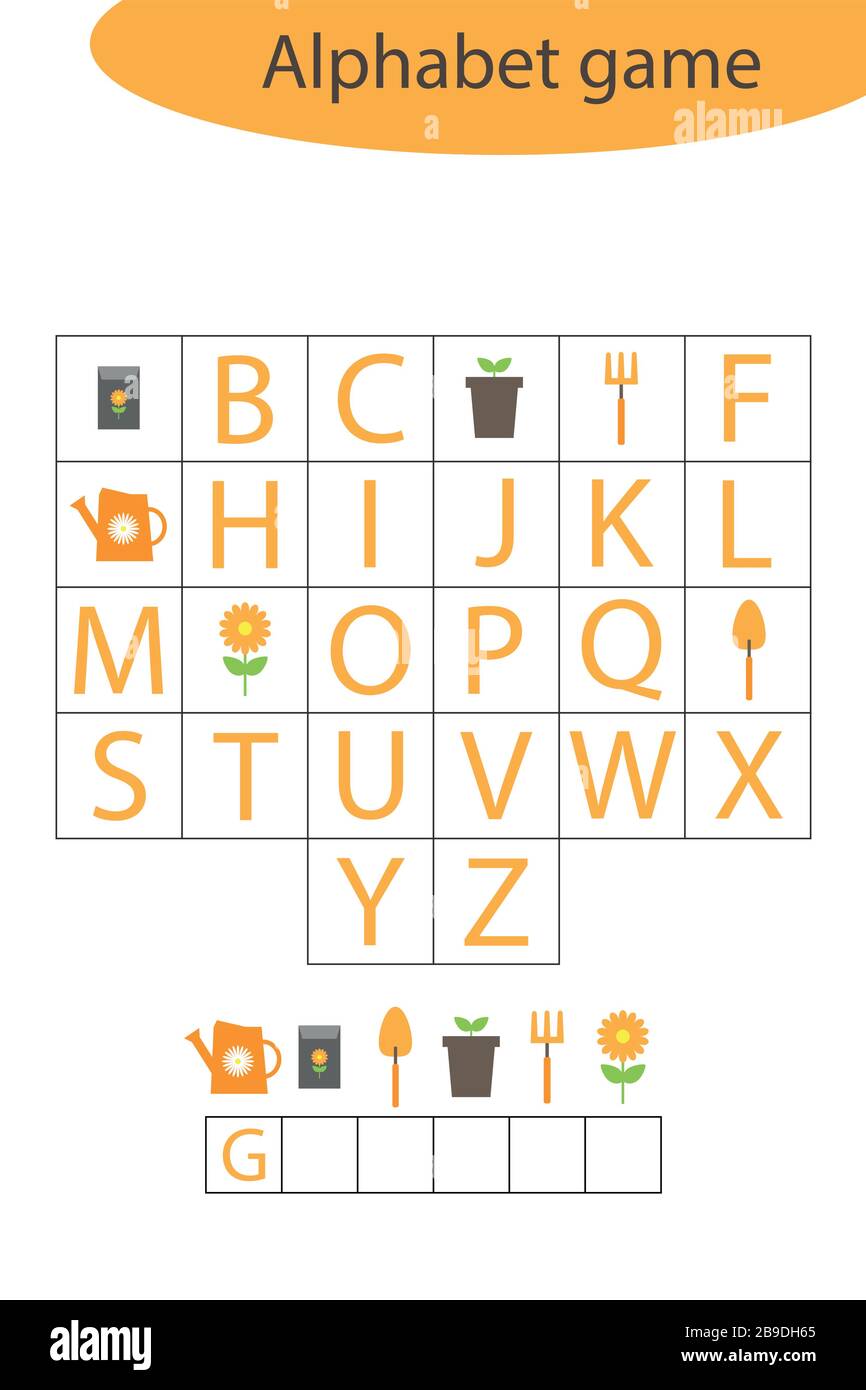 Printemps jardin alphabet jeu pour les enfants, faire un mot, activité de feuille de travail maternelle pour les enfants, jeu d'orthographe éducatif pour le développement Illustration de Vecteur