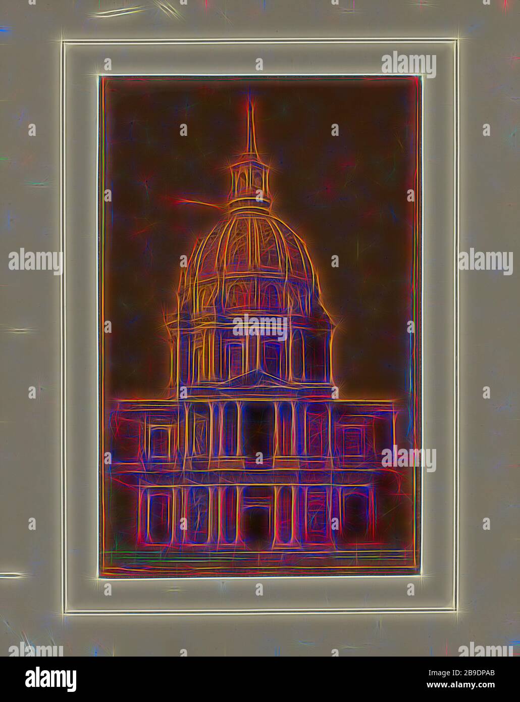 Dôme de Saint-Louis-des-Invalides , Dôme des Invalides, Armand-Hippolyte-Louis Fizeau (français, 1819 - 1896), vers 1840 - 1843, cuivre Photogalvanic, réinventé par Gibon, design de glouage chaleureux de la luminosité et des rayons de lumière. L'art classique réinventé avec une touche moderne. La photographie inspirée du futurisme, qui embrasse l'énergie dynamique de la technologie moderne, du mouvement, de la vitesse et révolutionne la culture. Banque D'Images