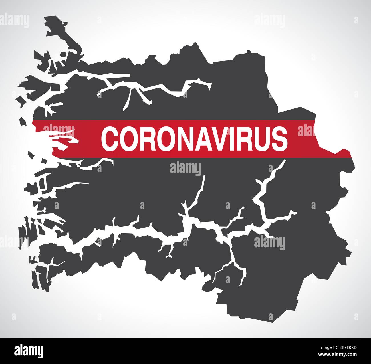 Carte du comté de Sogn og Fjordane NORVÈGE avec illustration d'avertissement de Coronavirus Illustration de Vecteur