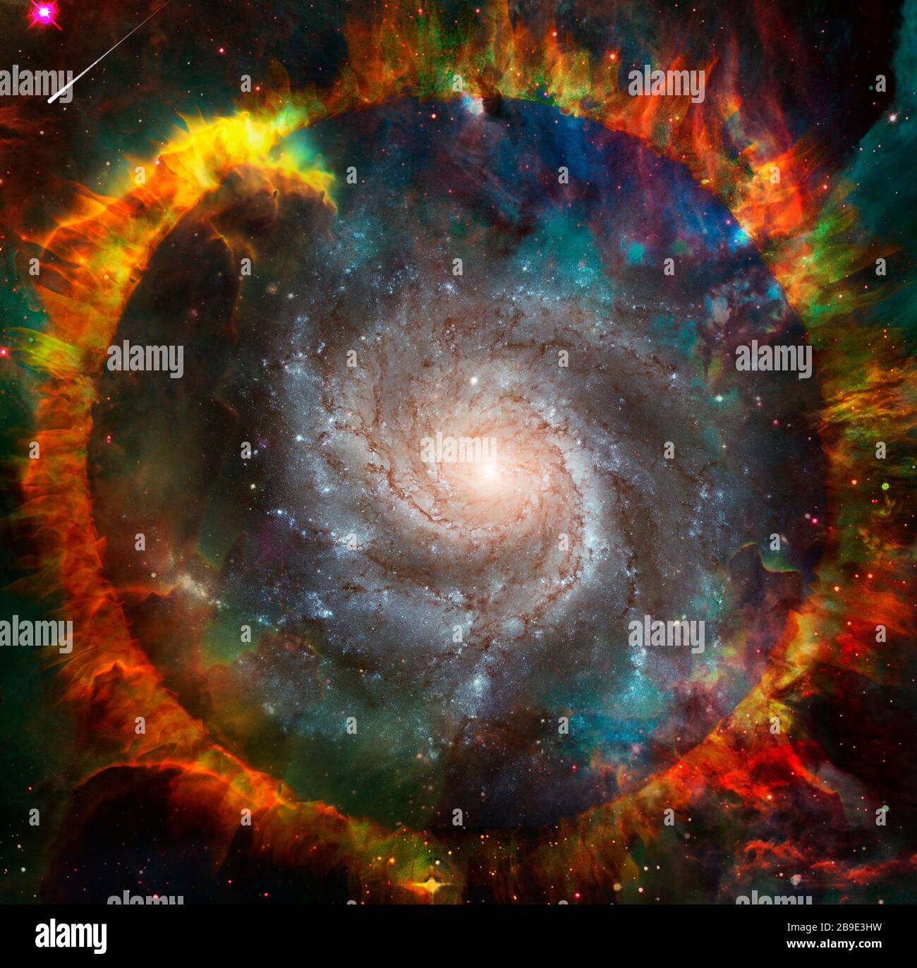 L'art SCI-fi de la galaxie à l'intérieur du cercle du feu. Banque D'Images