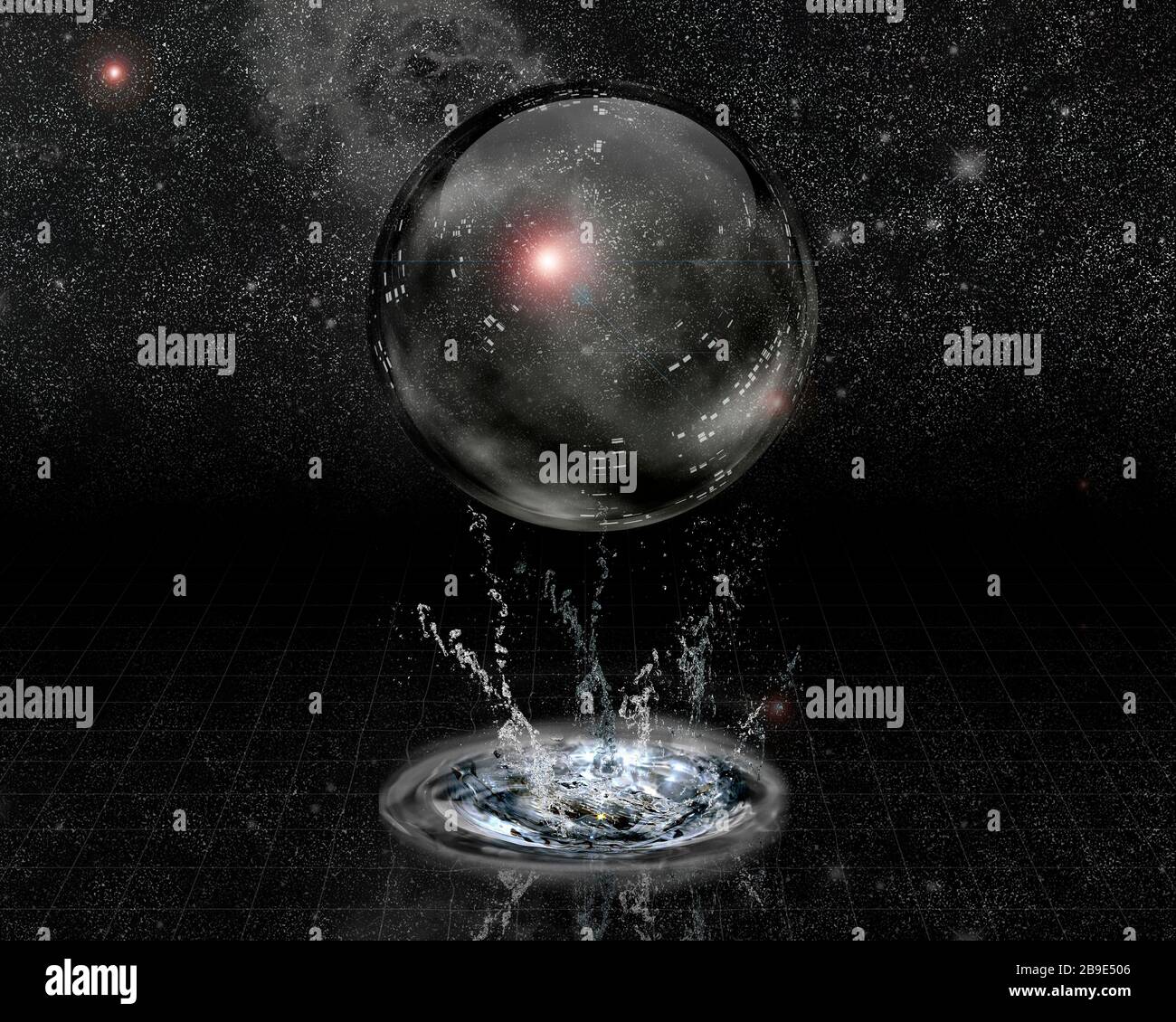 Une sphère de cristal et éclabousser avant les étoiles. Banque D'Images