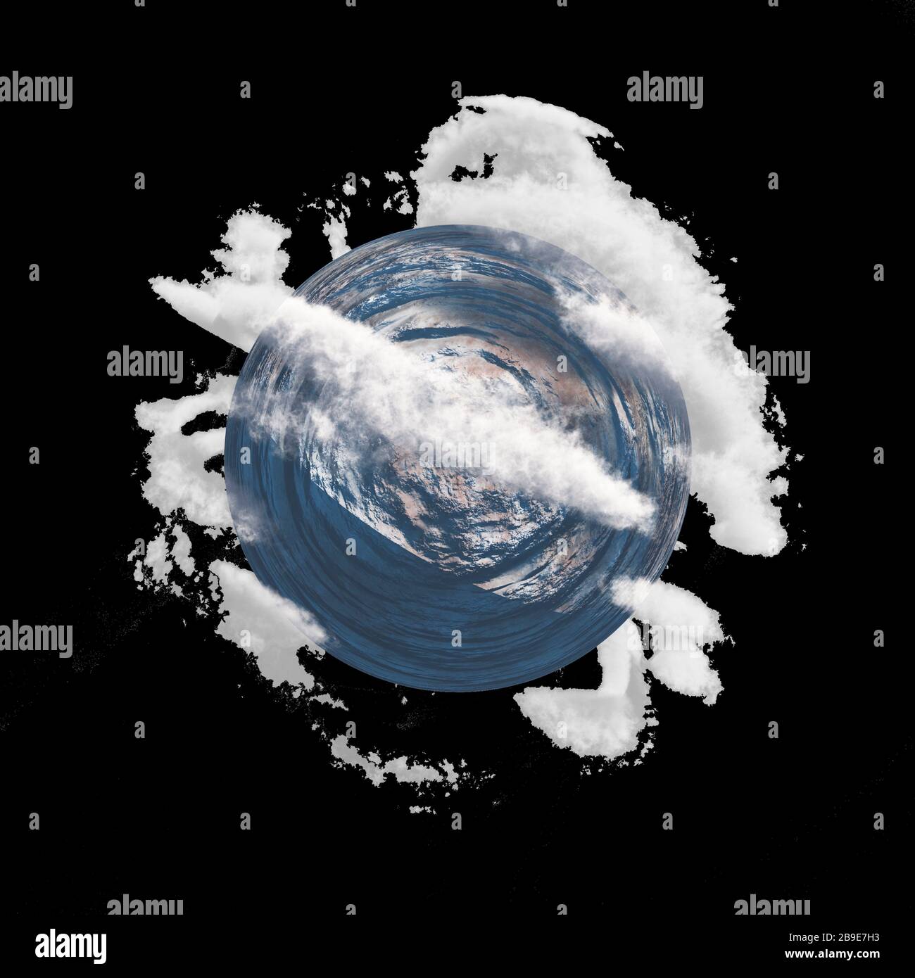 Planète Rocky avec atmosphère, fond noir. Banque D'Images