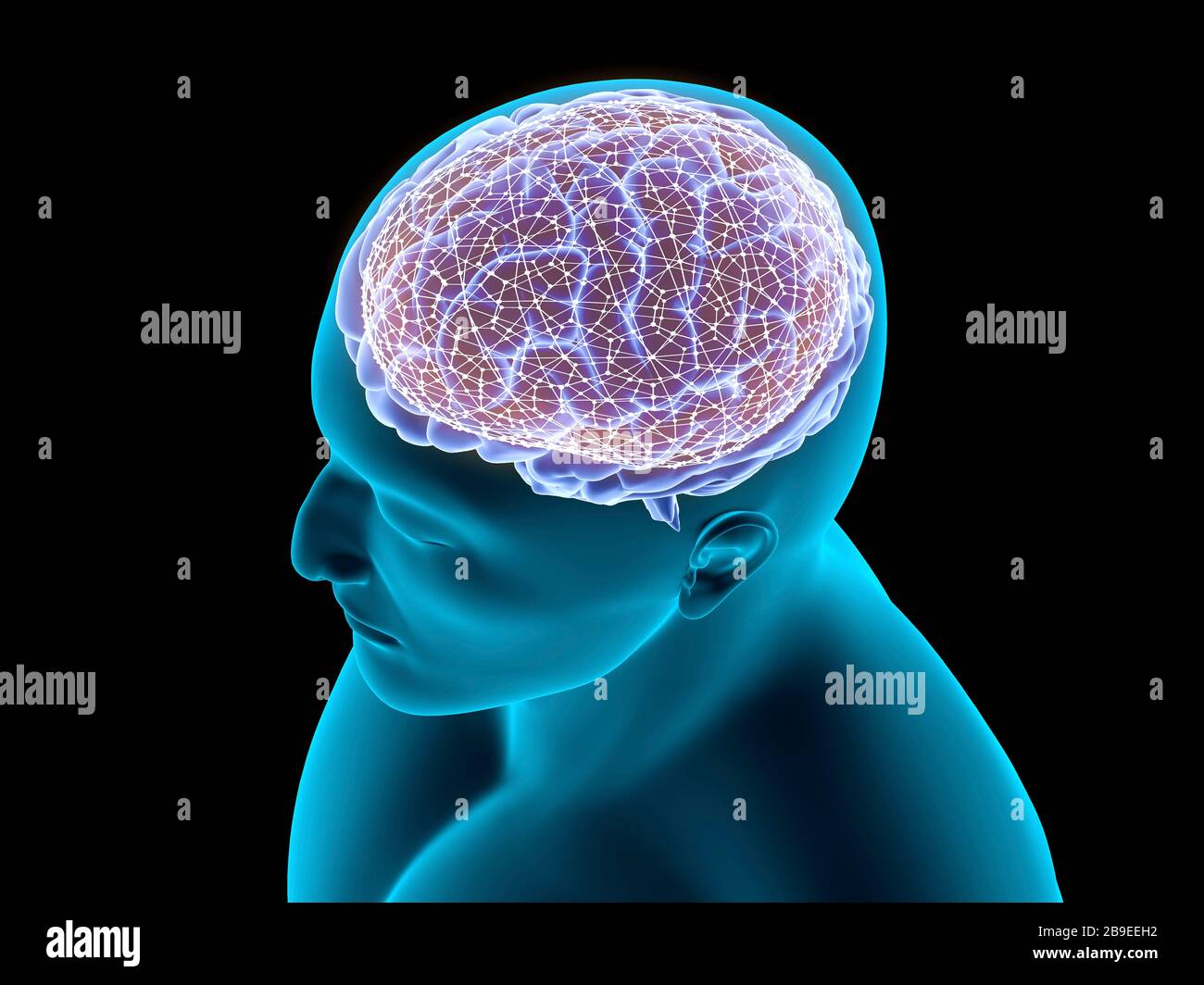 Image conceptuelle d'un réseau neuronal dans le cerveau humain. Banque D'Images